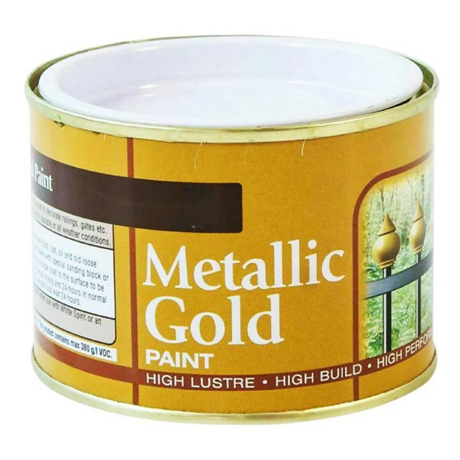 Inspired Essentials 180ml Non Drip Paint Tin Exterior Interior Hard Drying Performance Multi-Purpose Paint Tin for Metal, Wood, Plastic, Walls with Perfect Finish (1, Metallic Gold) — image 1