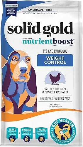 Solid Gold Nutrientboost Fit and Fabulous - Alimento seco para perros para control de peso - Probióticos digestivos para perros - Sin granos y