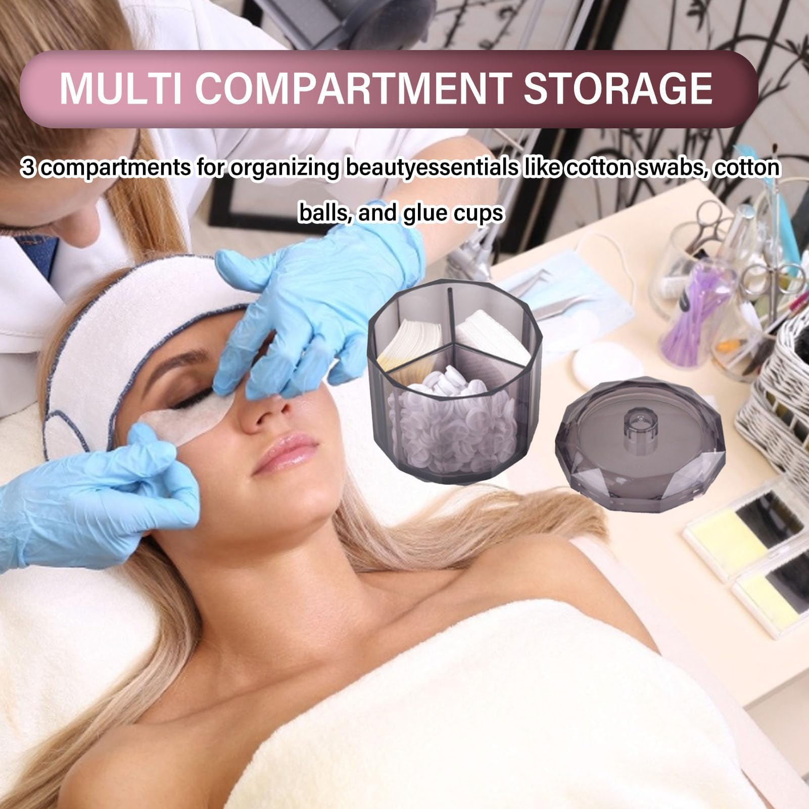 Saluaqui Qtip Holder Dispenser, Cotton Swab Dispenser, Transparent Black Acrylic 3 Compartments Dust Water Lid Cotton Rounds Dispenser for Floss Picks