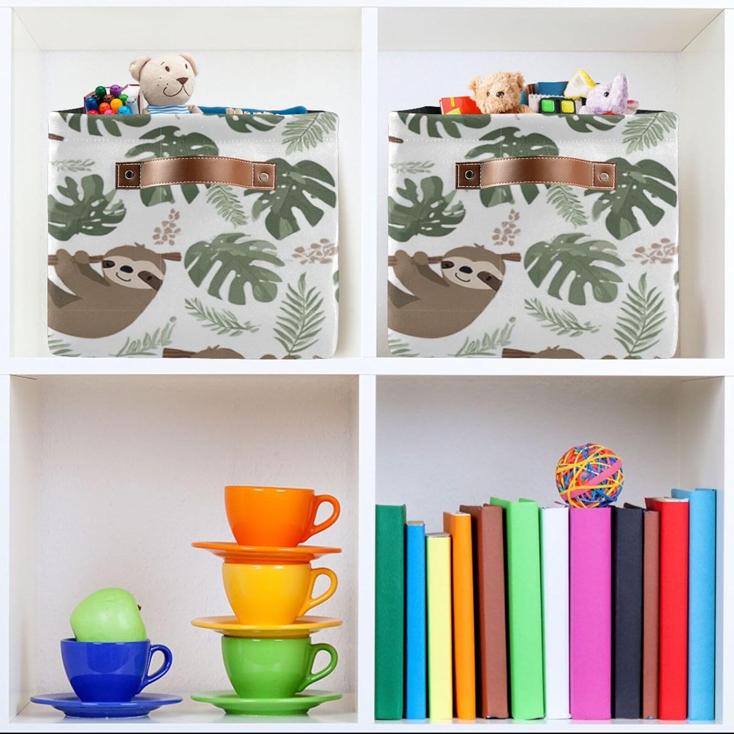 Aslsiy Storage Basket Sloth Tropical Leaves Nursery Bins Baby Box Canvas Clothes Shelf Basket Laundry Hamper Gift Basket for Home Closet 1 Pcs