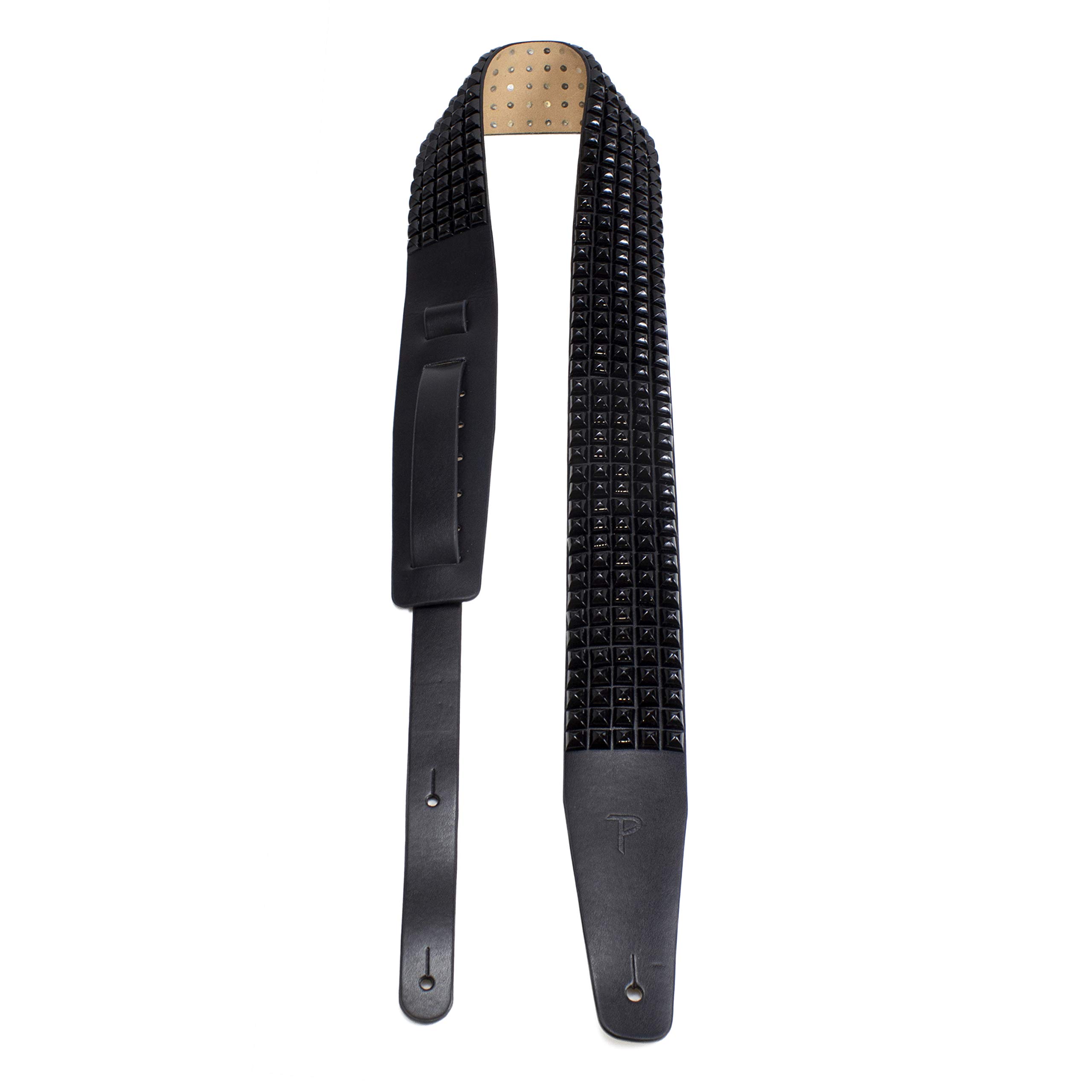 Perri's Leathers Ltd. - Gitarrengurt - Nietenbesetztes Leder - Schwarz - Einstellbar - Für Akustik-/Bass-/Elektro-Gitarren - Made in Canada (P25STUD-7112)
