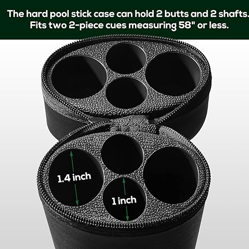 Miniatura 4 de Deekin 2 x 2 fundas de transporte ovaladas rígidas para taco de billar con 4 agujeros y 2 cubos de tiza de piscina
