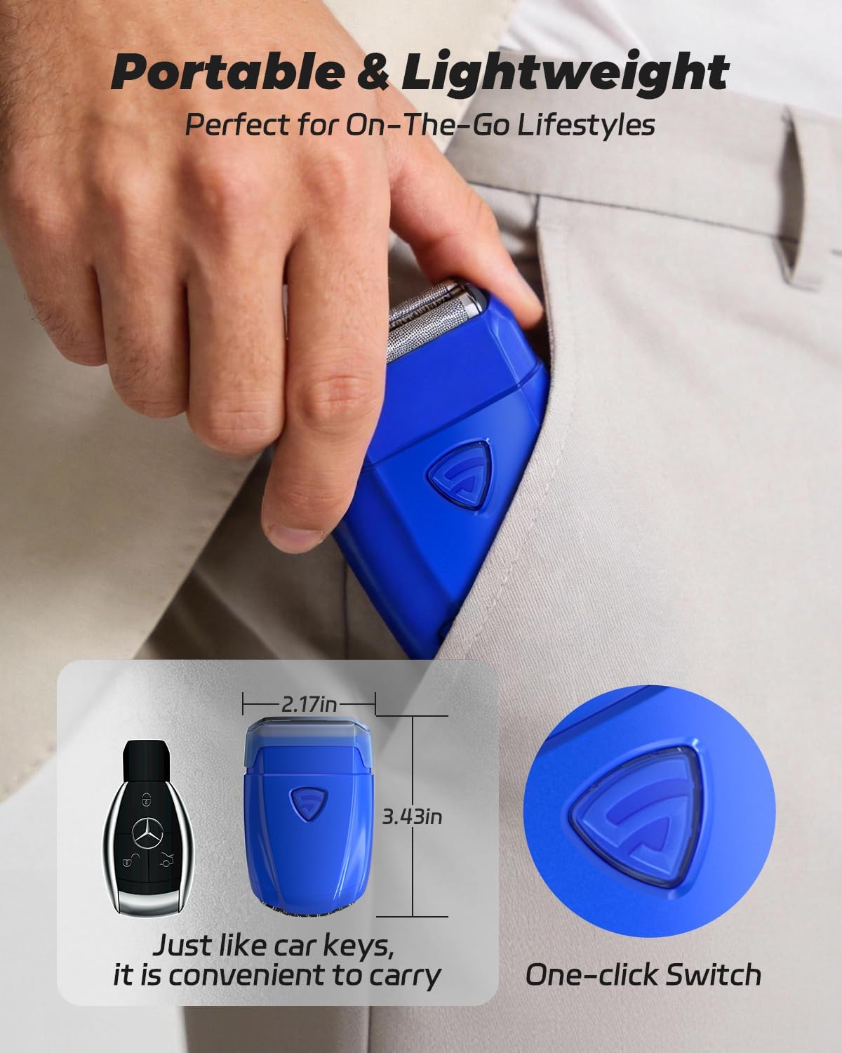 SKYWILL Electric Foil Shaver for Men, Magnetic Floating Blades, Built-in Mirror Cap, 8000RPM Motor, USB-C Rechargeable, Long Runtime, Waterproof Wet & Dry Shaver, Portable Travel Razor (Navy Blue)