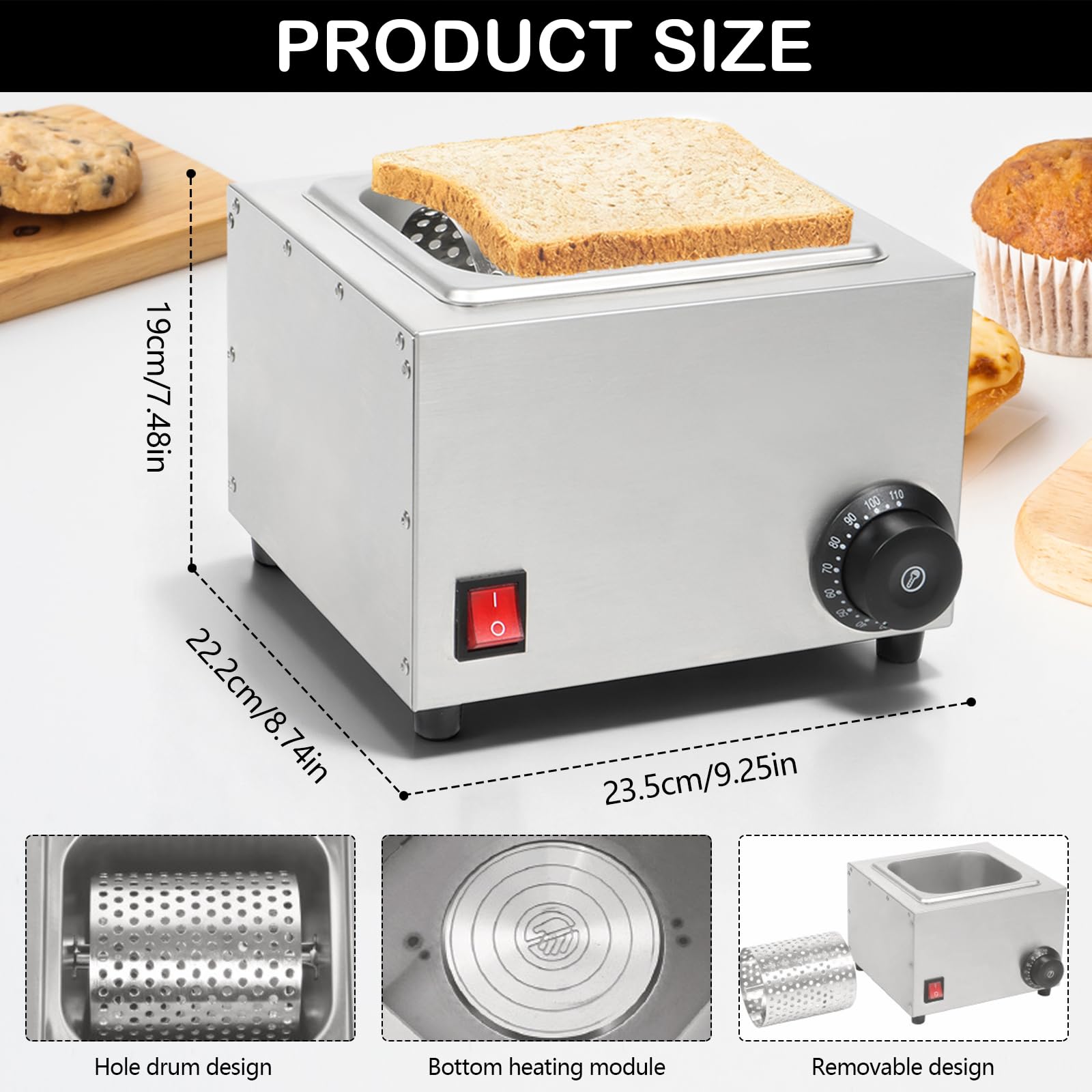 Rouleau à Beurre Électrique, Étaleur de Beurre en Acier Inoxydable 304 avec Température de Chauffage (30°C~88°C) pour Faire Fondre Rapidement Beurre Étaler Beurre Uniformément Sur hamburger Pain Toast