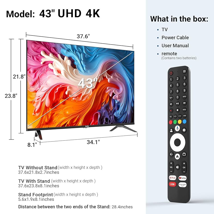 Amazon.com: 43 Inch Smart TV 4K UHD Google Ultra HD Slim