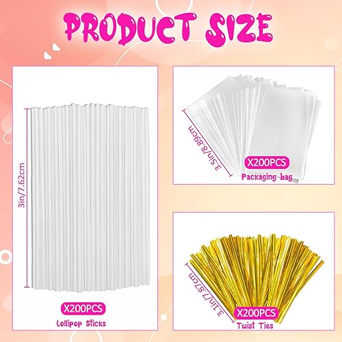 Miniatura 3 de 600 palitos de piruleta  Kit de palitos y envoltorios para tartas, herramientas para hacer paletas para dulces y chocolates, galletas, incluye 200