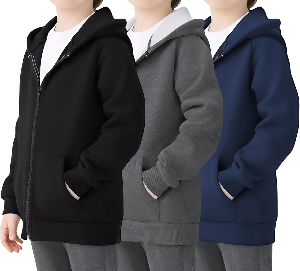 3-Pack Boys Full-Zip Fleece Hoodies,Soft Long Sleeve Hooded Jackets for Toddlers & Kids Fall & Winter Wear