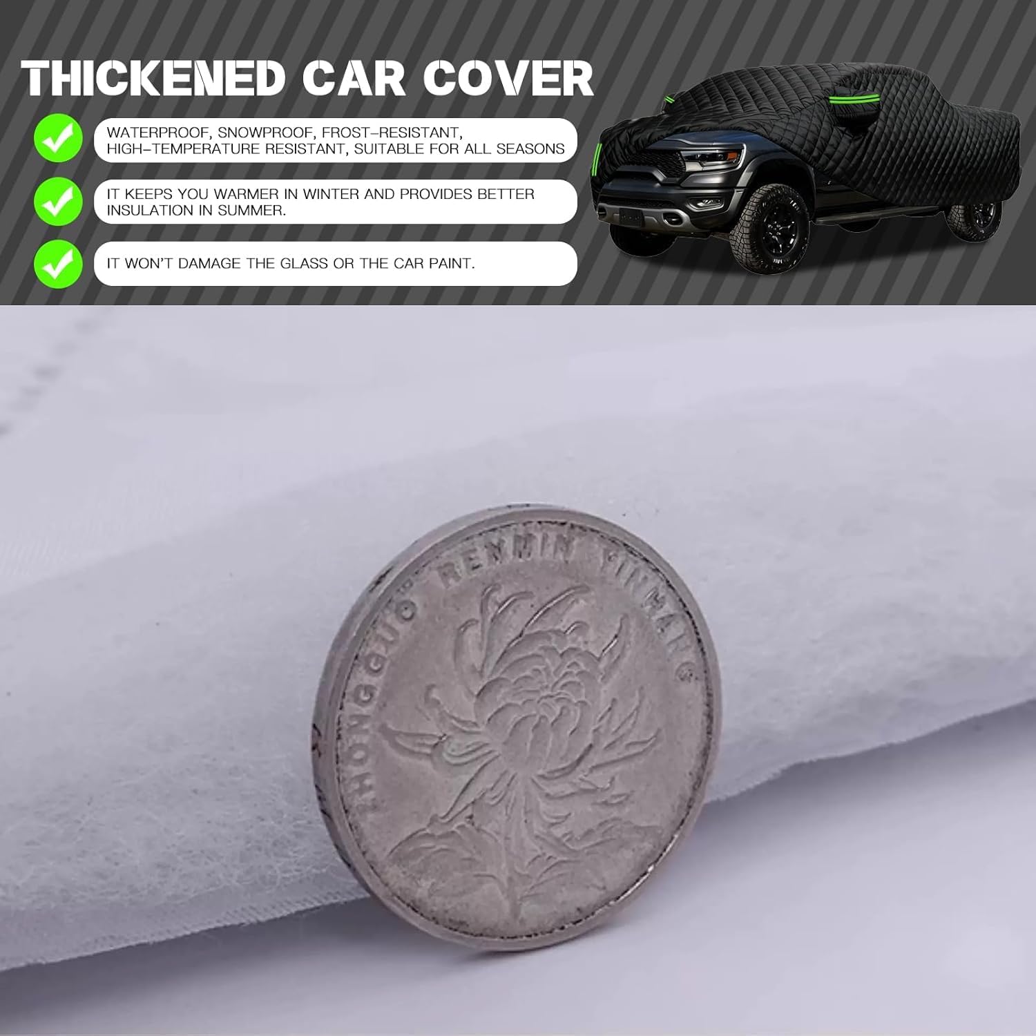 Hail Protector Car Cover Truck Compatible with Chevy Silverado 2500 HD(Double,Long), Heavy Pickup Truck Cover,4-Layers Outdoor Waterproof All Weather, Wind Dust Sun Protector c17z