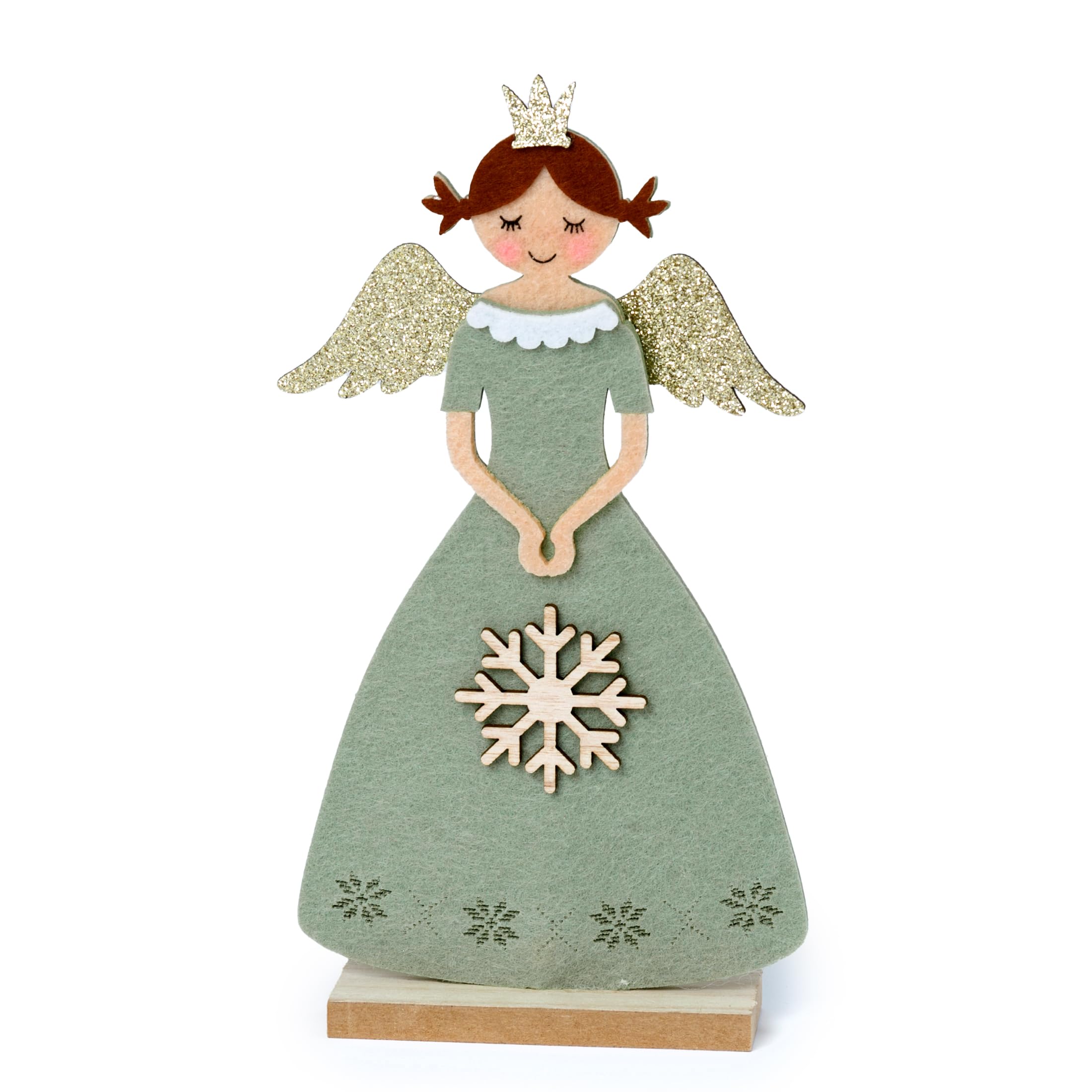 Mopec NA133 Green Felt Angel with Wooden Base, 12x23x4cm