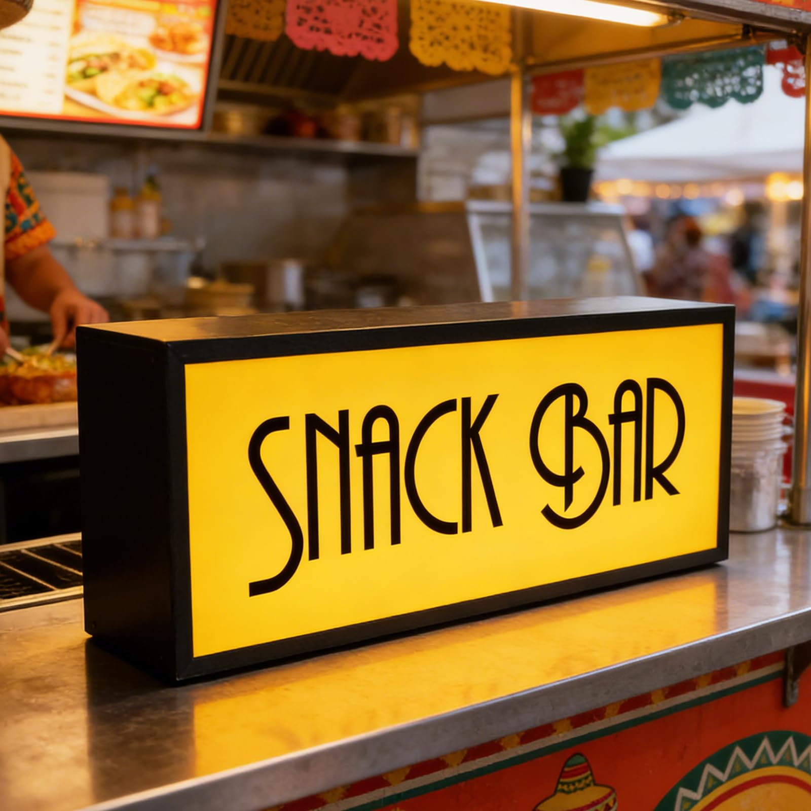 Snack Bar Sign Light LED Retro Decor Light with Multiple Brightness Modes USB Powered Snack Bar LED Sign Neon for Convenience Store Coffee Shop Candy House Desk or Wall Decor