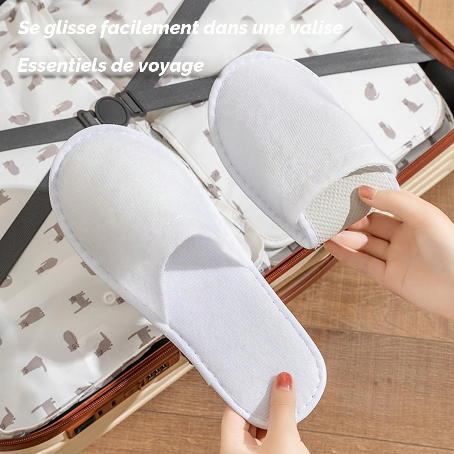 Lot de 20/40/100 paires de pantoufles jetables blanches de 5 mm - Taille universelle - Pour spa, hôtel, maison, femme et homme