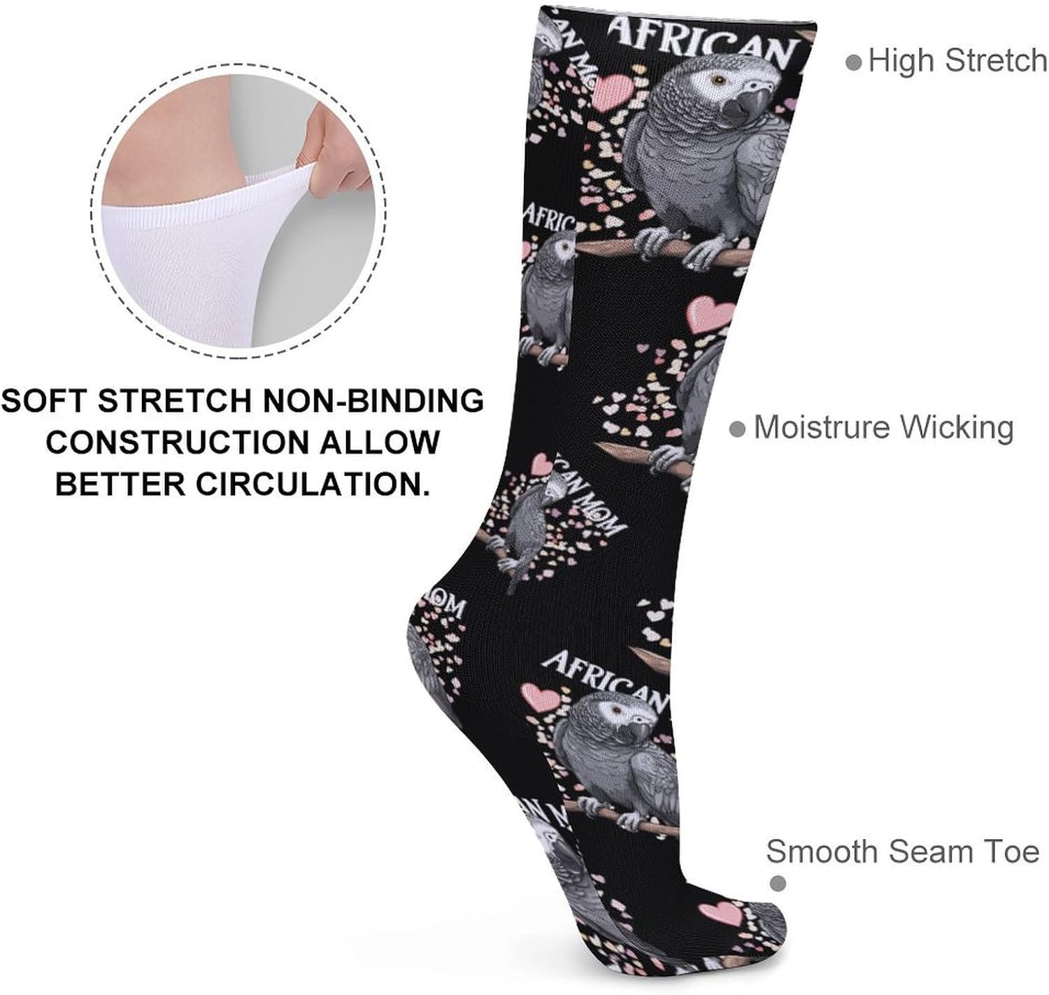 Beautiful African Grey Parrot Knee High Socks Casual Long Stockings Over Calf Sock Tube for Women Men