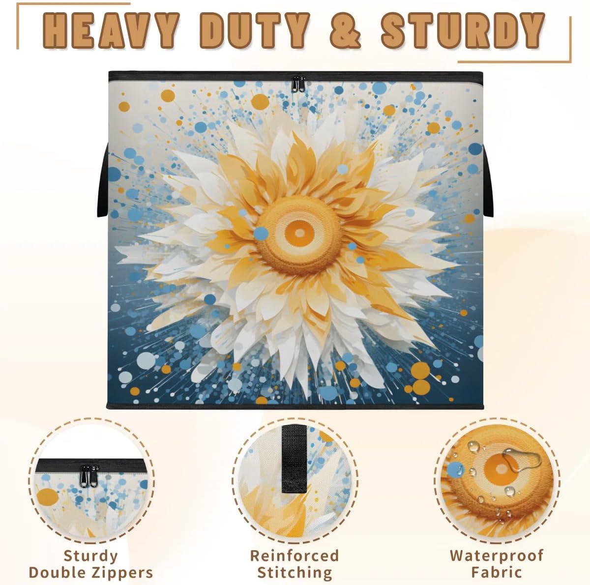 Honeybaby 214L Extra Large Comforter Storage Bag Watercolor Sunflower Storage Totes with Lids Waterproof Closet Organizer Folding Blanket Storage Bags for Clothes Bedding Pillows