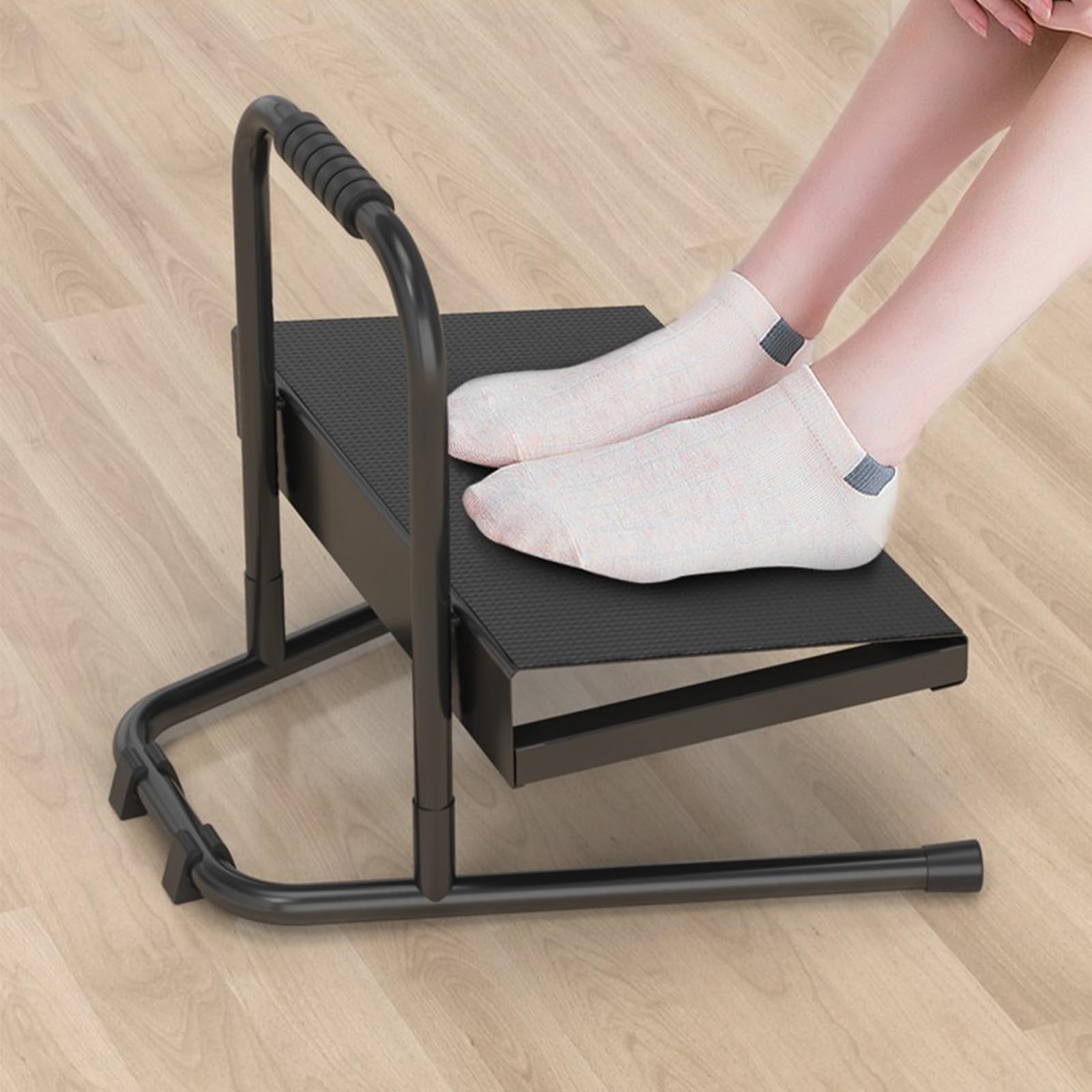 Riposo ergonomico del Piede per la scrivania, Sgabello Regolabile in Altezza con 6 Livelli, Superficie Antiscivolo e Robusto Telaio in Metallo, riduzione della Fatica della Gamba, Nero