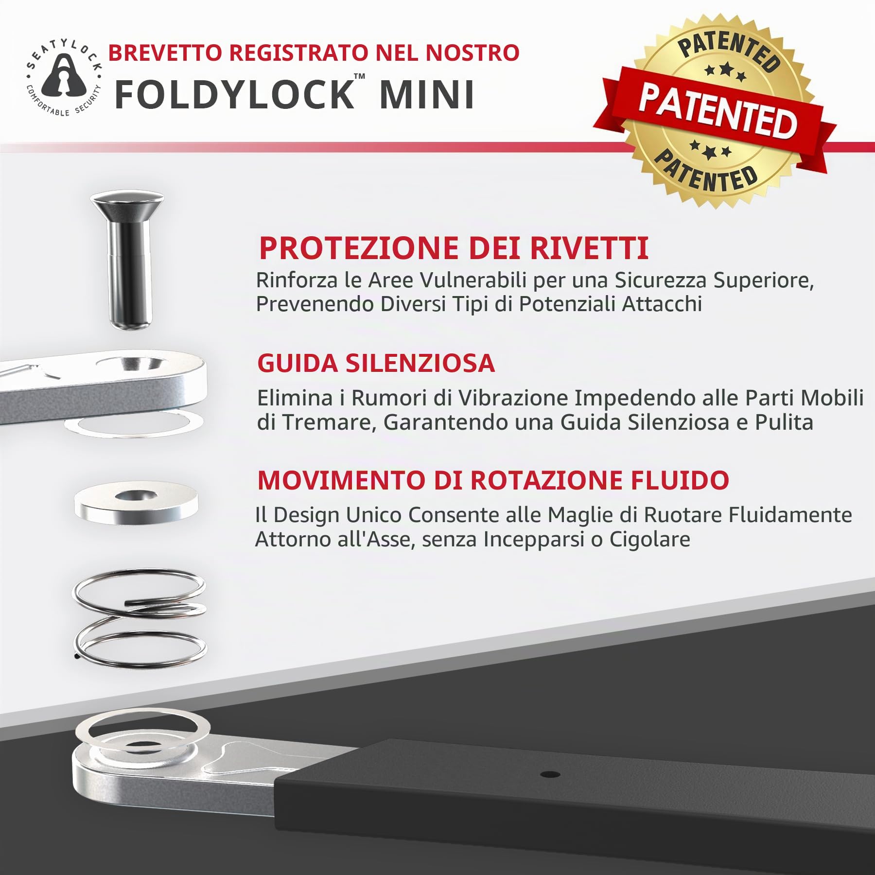 FoldyLock - Mini lucchetto pieghevole per bicicletta, leggero, brevettato, antifurto, con chiave, per scooter elettrico e bici da città, 75 cm