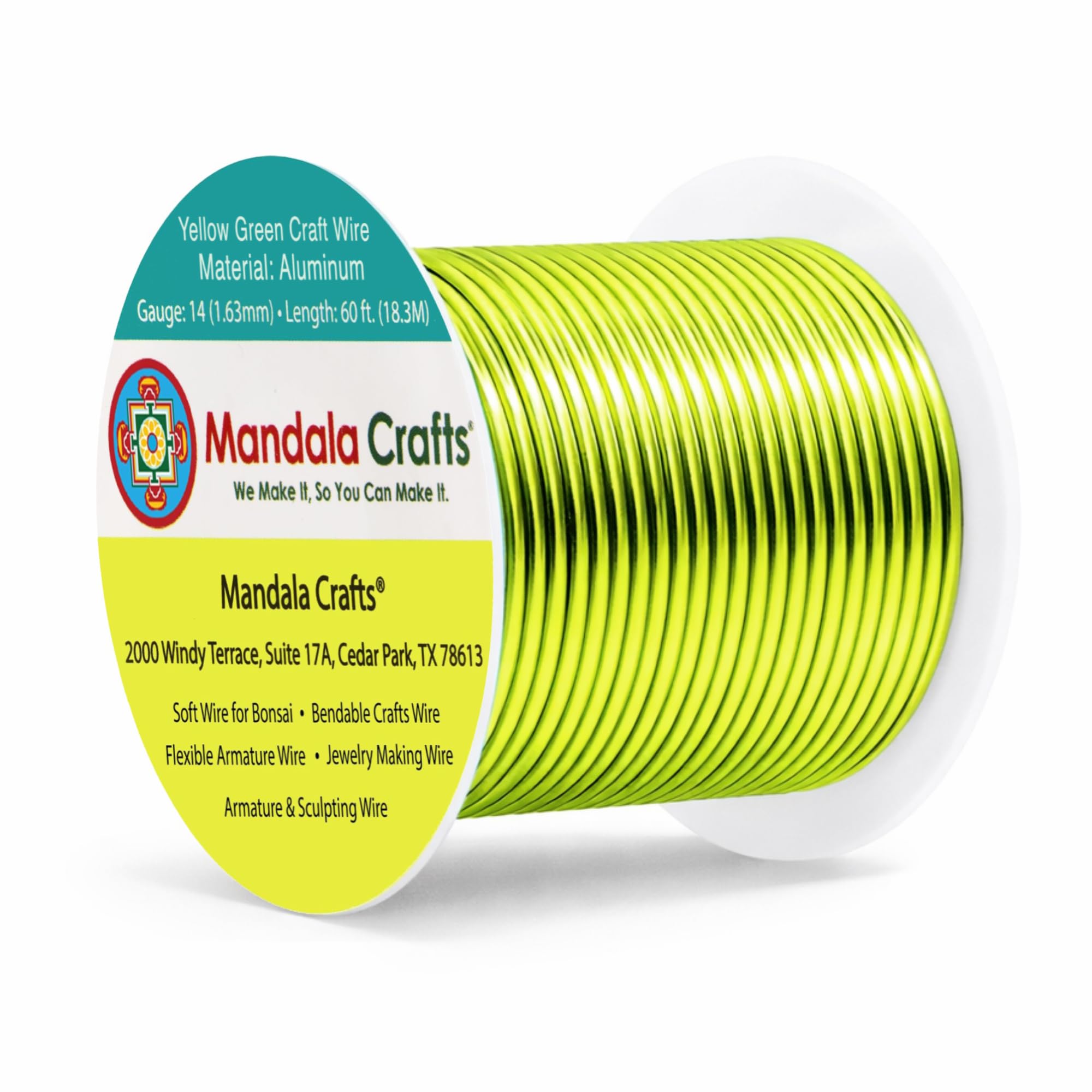 Mandala Crafts 14 Gauge Yellow Green Anodized Aluminum Craft Wire, 60 FT