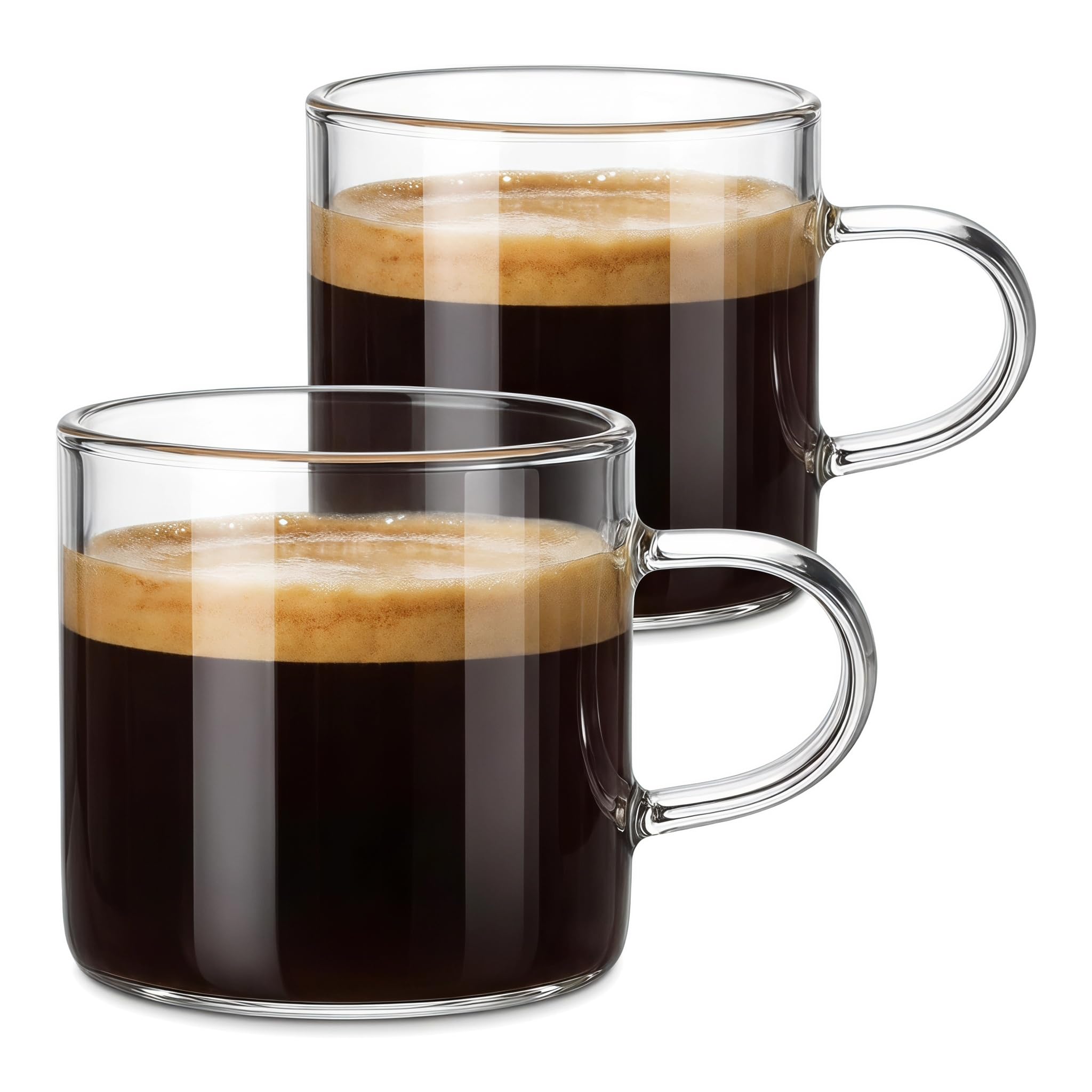Merzio Espresso Cups Set of 2, 120ml Clear Glass Coffee Mugs with Handles, Small Shot Glasses for Hot Drinks, Tea, Latte, Cappuccino