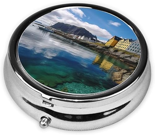 Miniatura 2 de Noruega Paisaje Naturaleza Mar Agua Imprimir Pastillero Redondo 3 Compartimentos Pastillero Medicina Pastillero Portátil para Medicina Diaria