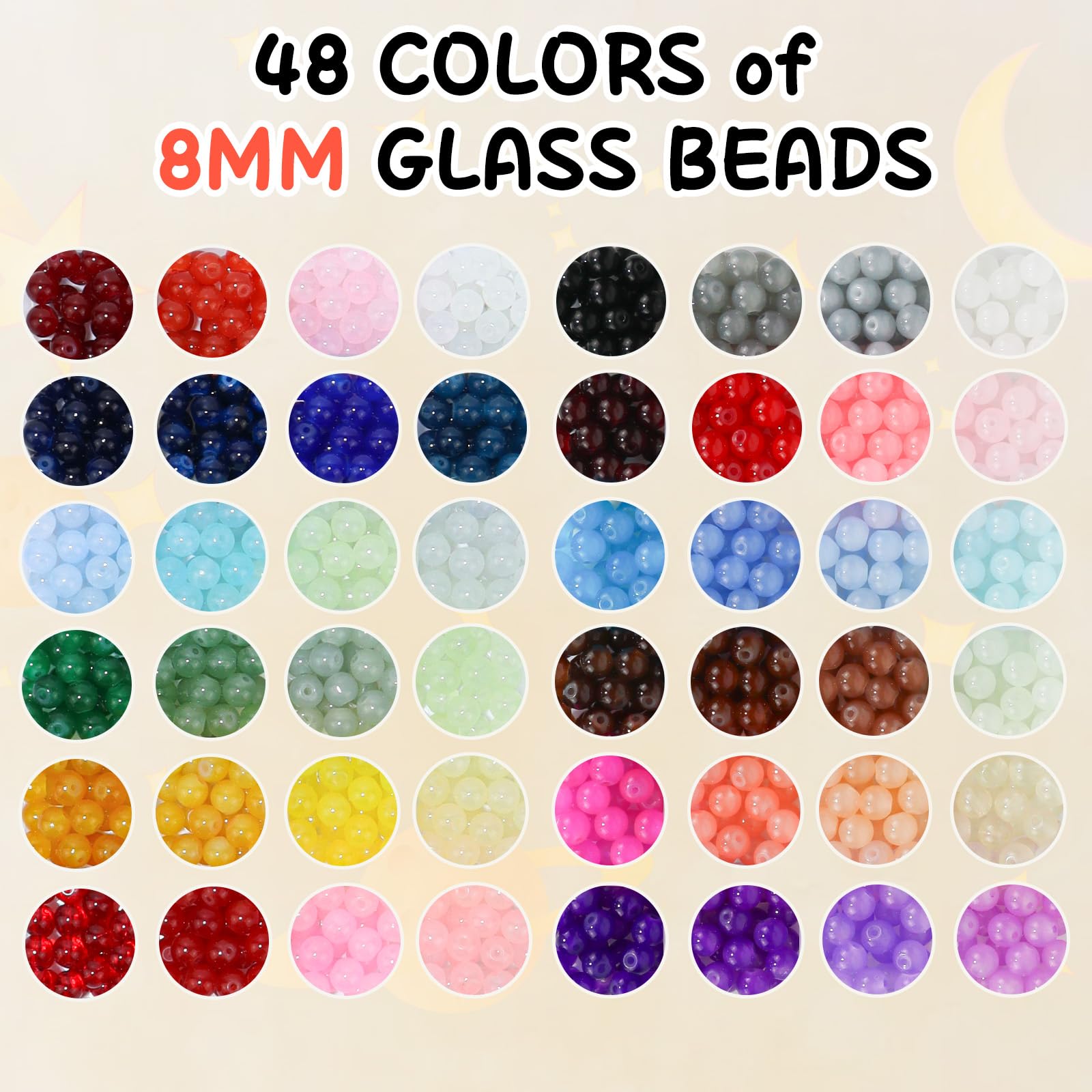 WOOLEE 1200Pcs Glass Beads Bracelet Making Kit, 48 Colors 8MM Crystal Round Glass Beads Jewelry Making kit. Bracelet - Image 2