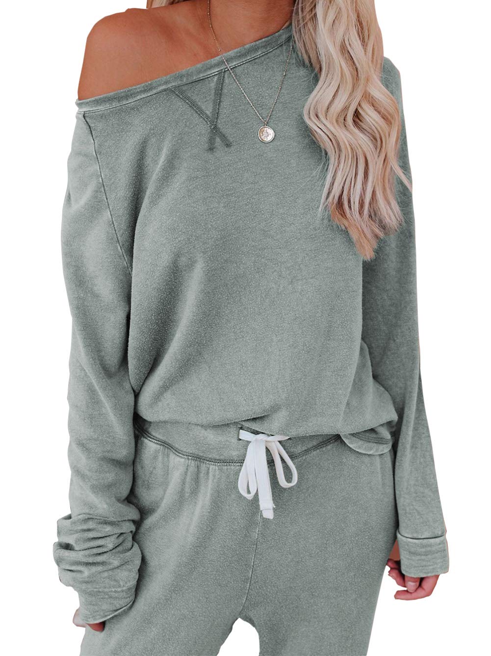 BunanphyWomens Lounge Wear Pyjamas Set Long Sleeve PJs Casual Crew Neck Sleepwear Jogger with Pockets