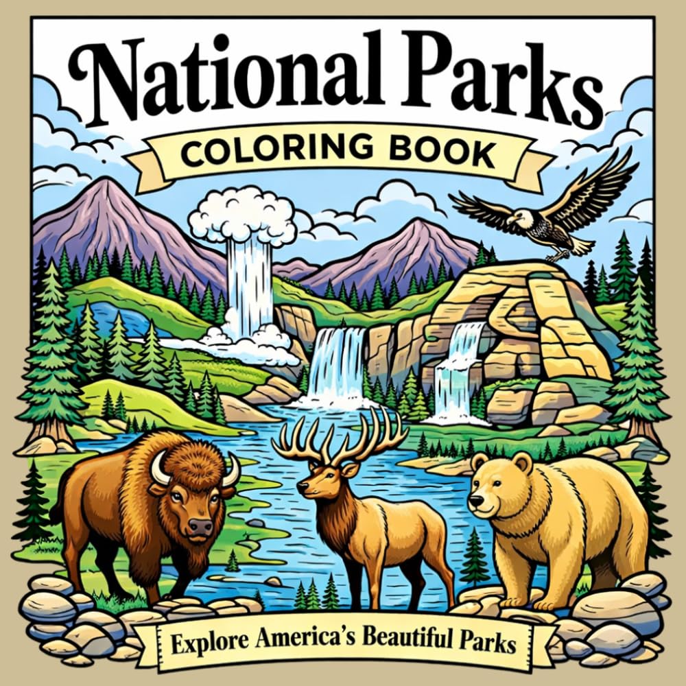National Parks Coloring Book: 50 Scenic Landscapes and Wildlife from America’s National Parks | A Relaxing Nature Coloring Book for Adults and Teens