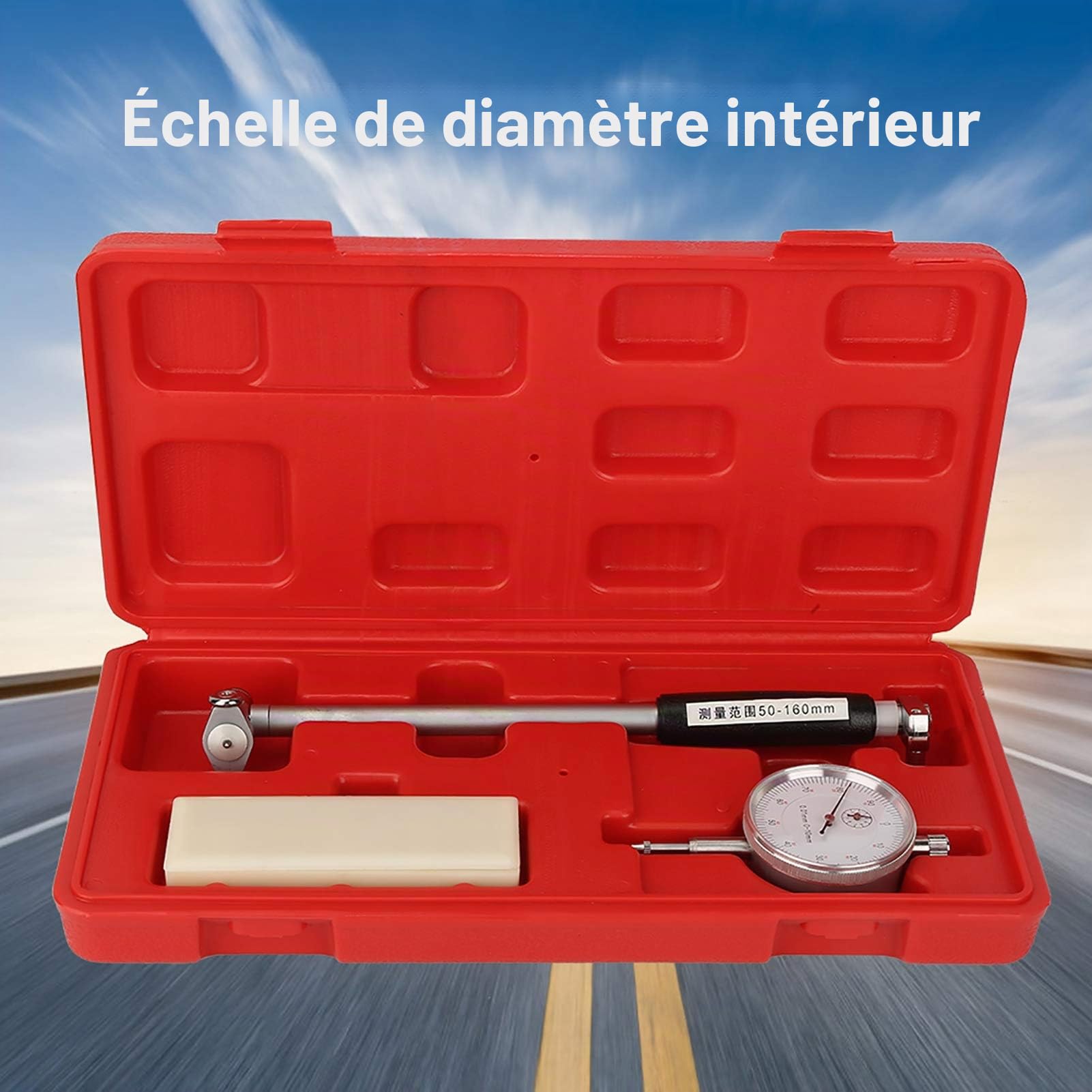 Jauge d'Alésage 50-160MM, Vérificateur d'Alésage Indicateur de Jauge d'Alésage Calibre du Diamètre Intérieur Kit pour Mesurer Dimensions Internes des Pièces, Cadran Alésage