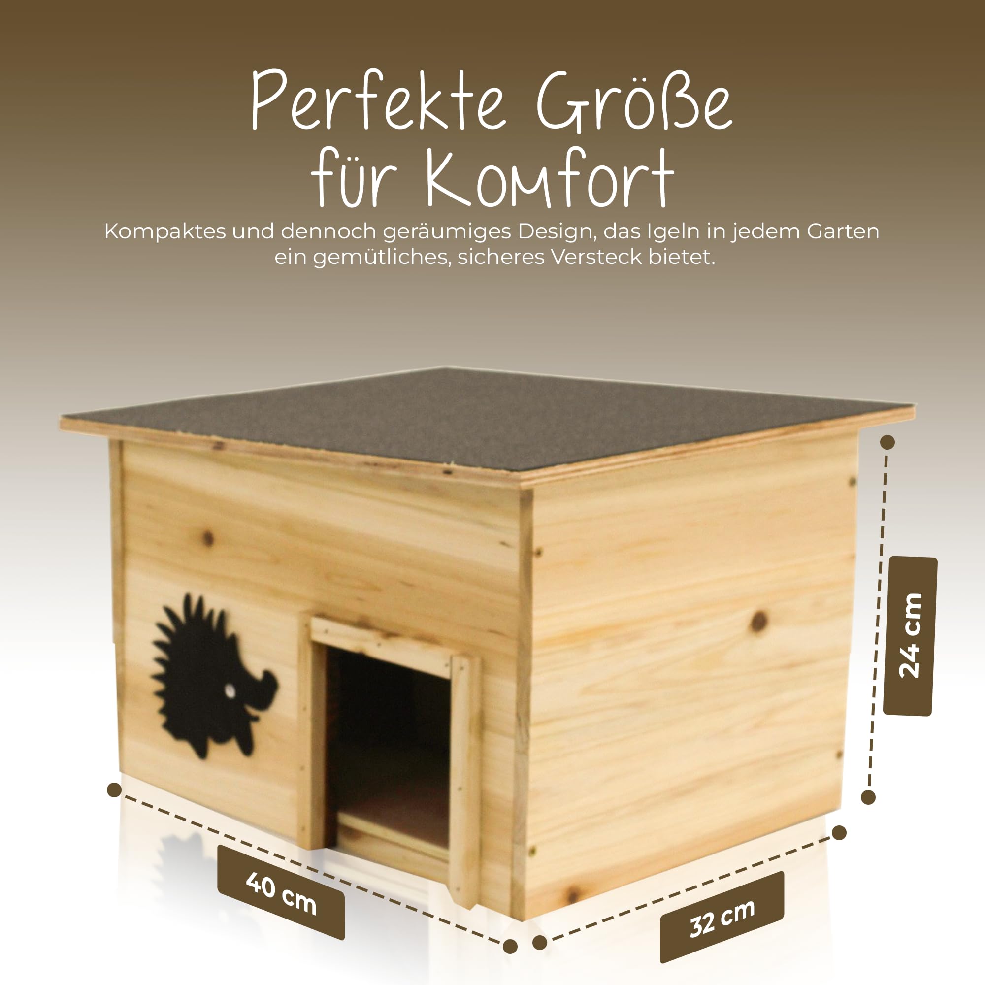 Igelhaus Winterfest mit Boden 40 x 32 x 24 cm, Winterfestes Igelhaus Bausatz, Futterhaus Igel Schlafhaus, Hedgehog House mit Labyrintheingang, Igelhäuser, Igelhöhle