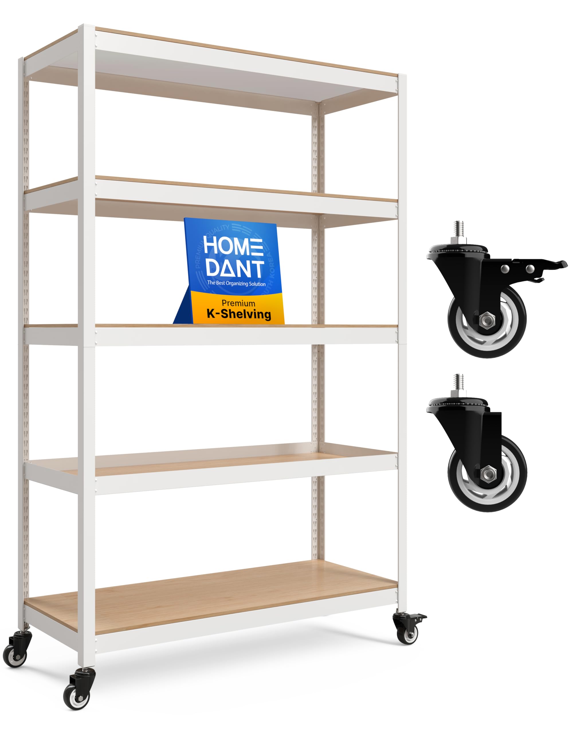 HOMEDANT House White - Carrito de metal con 5 estantes de almacenamiento rodantes de 48 pulgadas de ancho