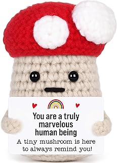 Positive Mushroom Decor Gift for Women Men, Christmas Stocking Stuffers Cheer Up Thinking Of You Affirmation Emotional Inspirational Birthday Gift, Mushrooms Stuff Plush Desk Crochet Mushroom