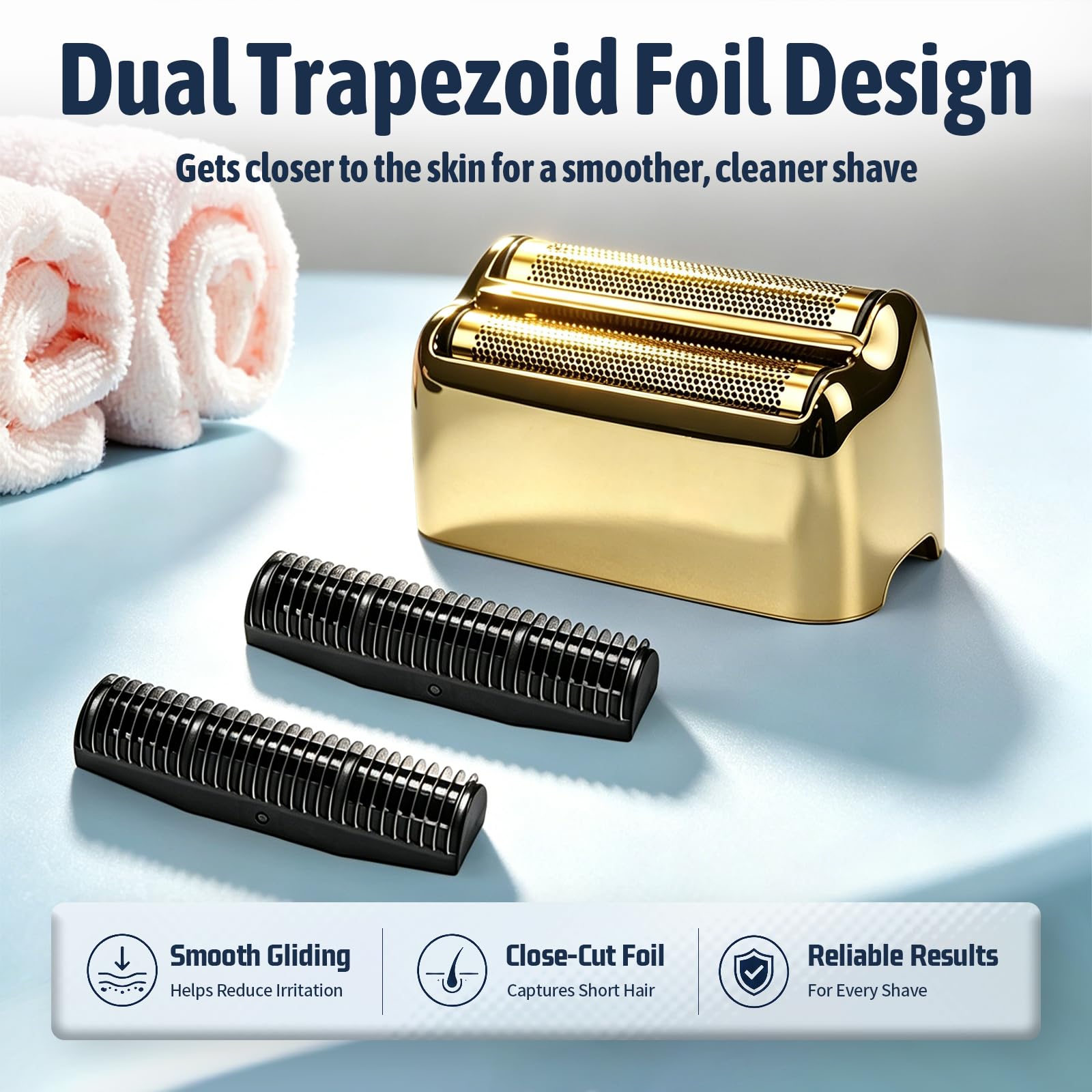 Cuchilla de repuesto para maquinilla de afeitar compatible con BaBylsPRO Double FXFS2 - Foil metálica (Oro, pack de 3 unidades)