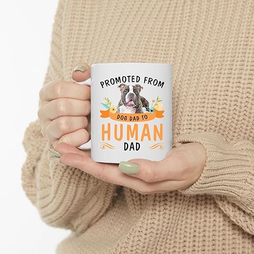 Miniatura 3 de Lovesout Promoted from Striped American Bully Dog Dad to Human Dad Coffee Mug White Ceramic Cup 11oz