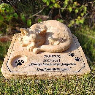 somiss Cat Memorial Stones,Personalized Pet Memorial Stones Grave Markers with A Sleeping Kitten On The Top, 8