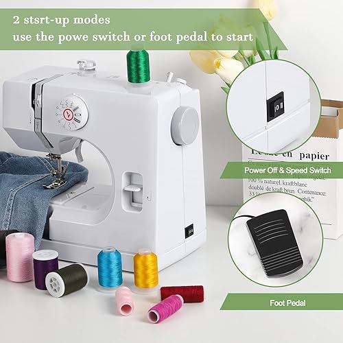 Miniatura 6 de Máquina de coser para principiantes, mini máquina de coser portátil con 12 puntadas integradas, máquina de coser eléctrica de mano resistente para