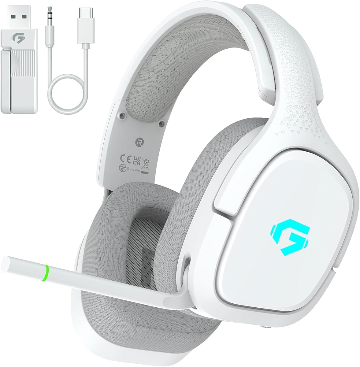 gmrpwnage 2.4GHz Wireless Gaming Headsets for PS5, PS4, PC, Switch - Bluetooth 5.4 Gaming Headphones with Noise Canceling Mic, Low Latency Connection, 3D Immersive Surround Sound, 30H Battery, White : Electronics