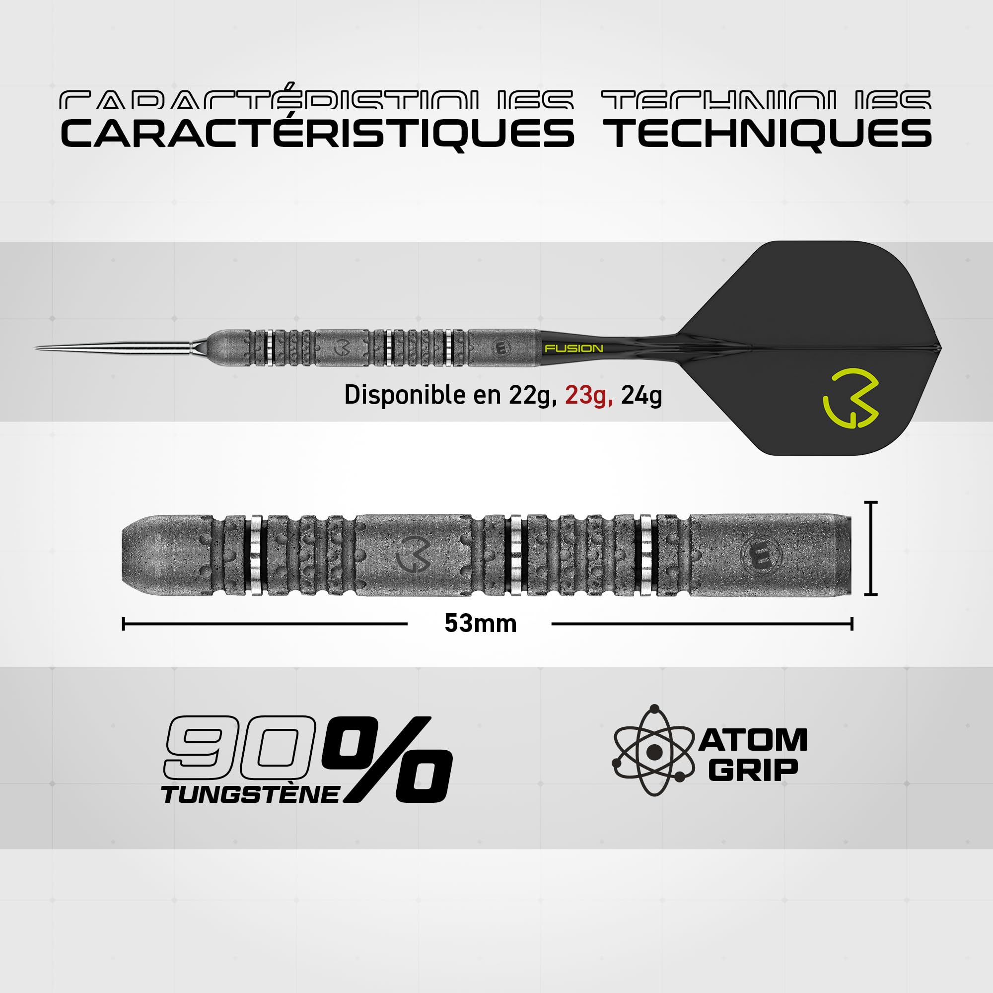 WINMAU Fléchettes Michael Van Gerwen MvG Signature Edition - Standard ou Switch Points - Jeu de fléchettes professionnelles 90 % tungstène avec ailettes et tiges - Fléchettes en acier 22 g, 23 g et 24
