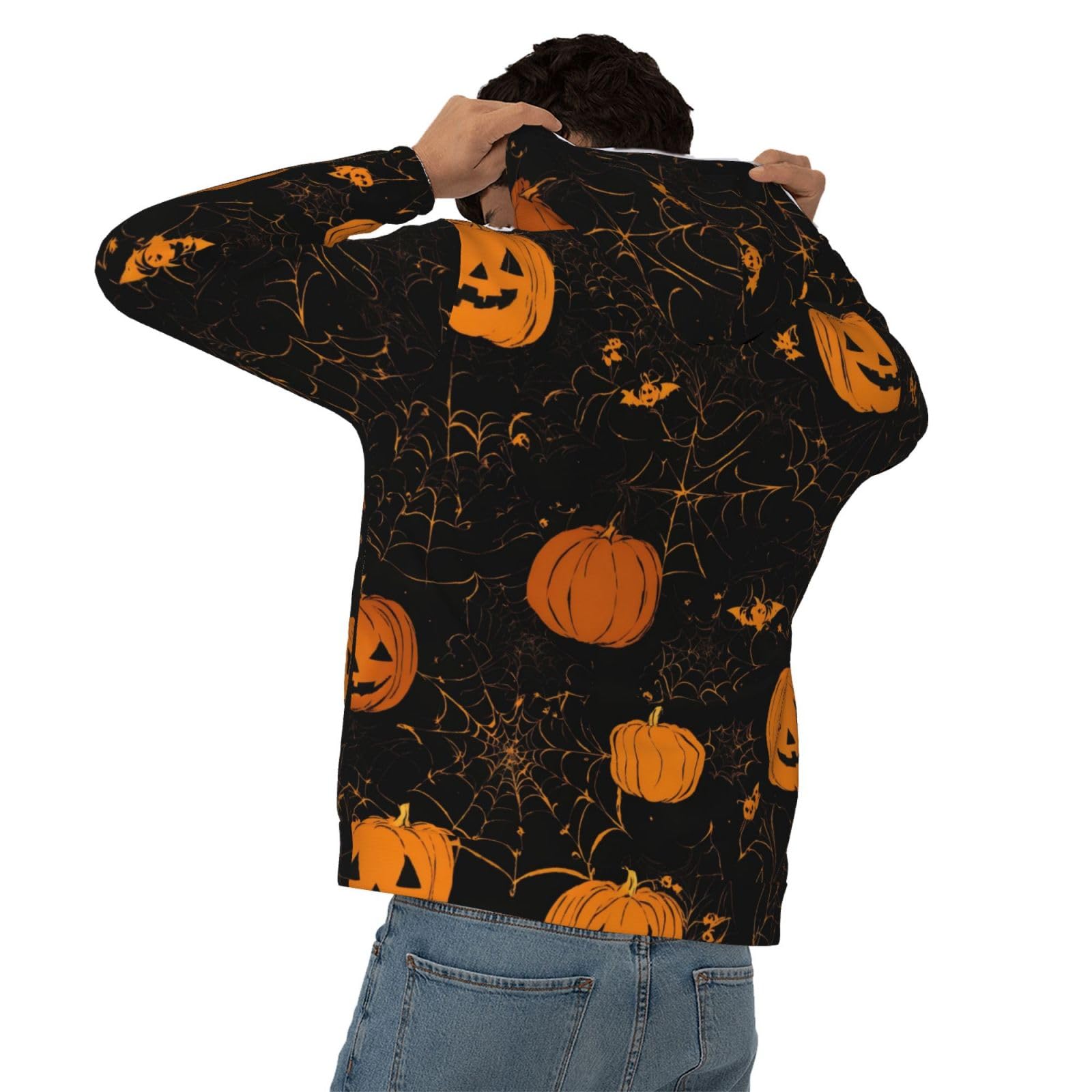 Męska bluza z kapturem z nadrukiem dyni na Halloween, casualowa grafika z nadrukiem bluzy z kapturem z kieszenią