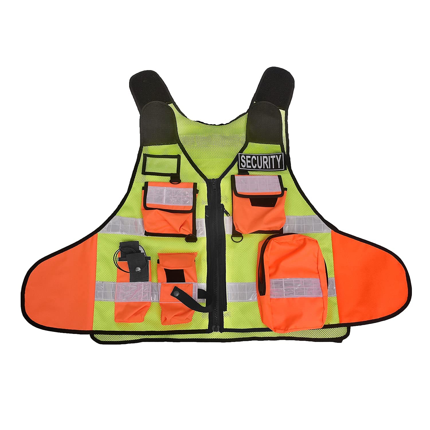 Sicherheitsweste Schutzweste Securityweste Einsatzweste Kennzeichnungsweste Multifunktionsweste Werkschutz Wachschutz Reflektierend 202 gelb Orange + 2 Patch Blau SECURITY