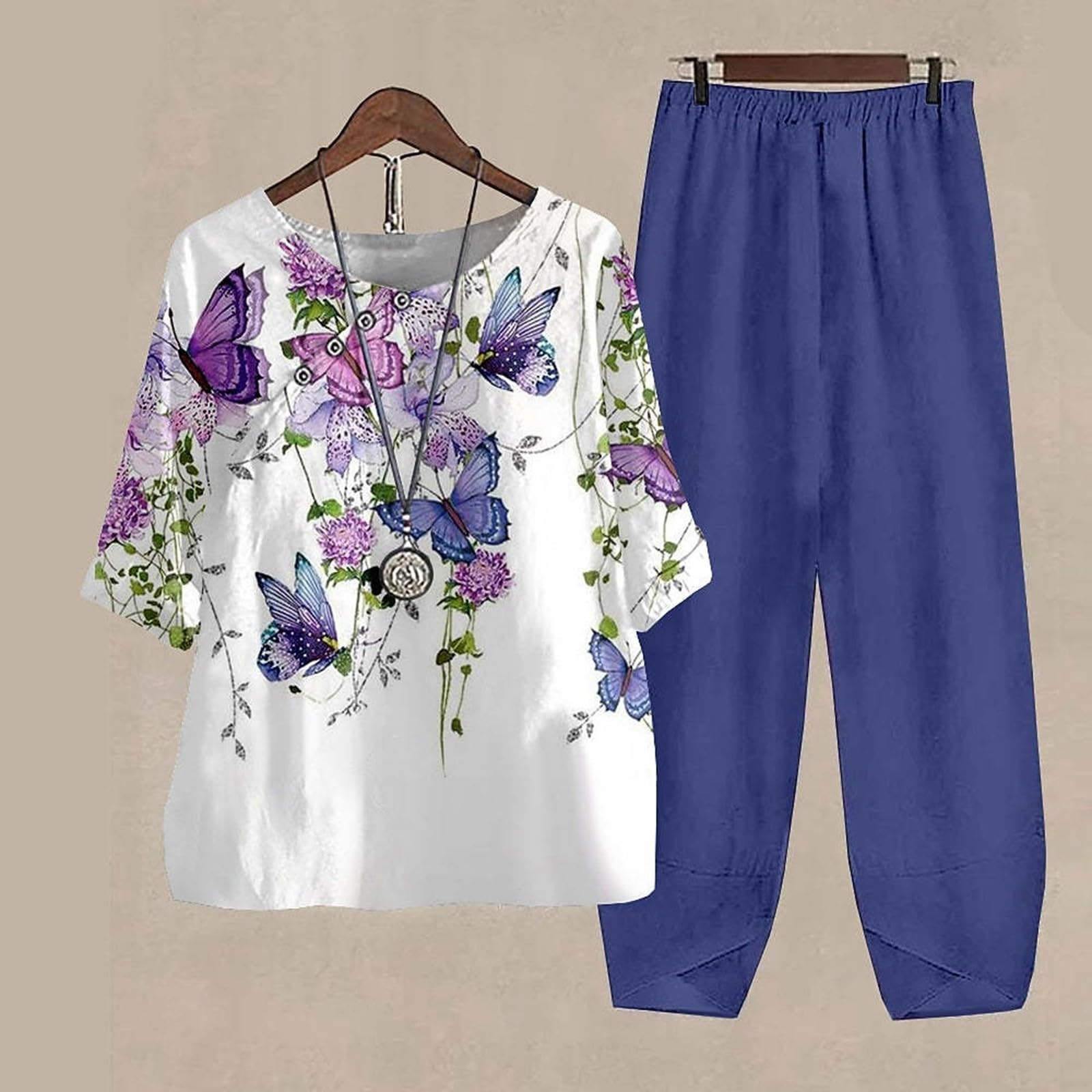 Jogginganzug Damen Blauer Samt Jogginganzug Blumen Druck Temperament Hülse Mit Drei Vierteln Hosen Bequem Zwei Stück Set Samtanzug Für