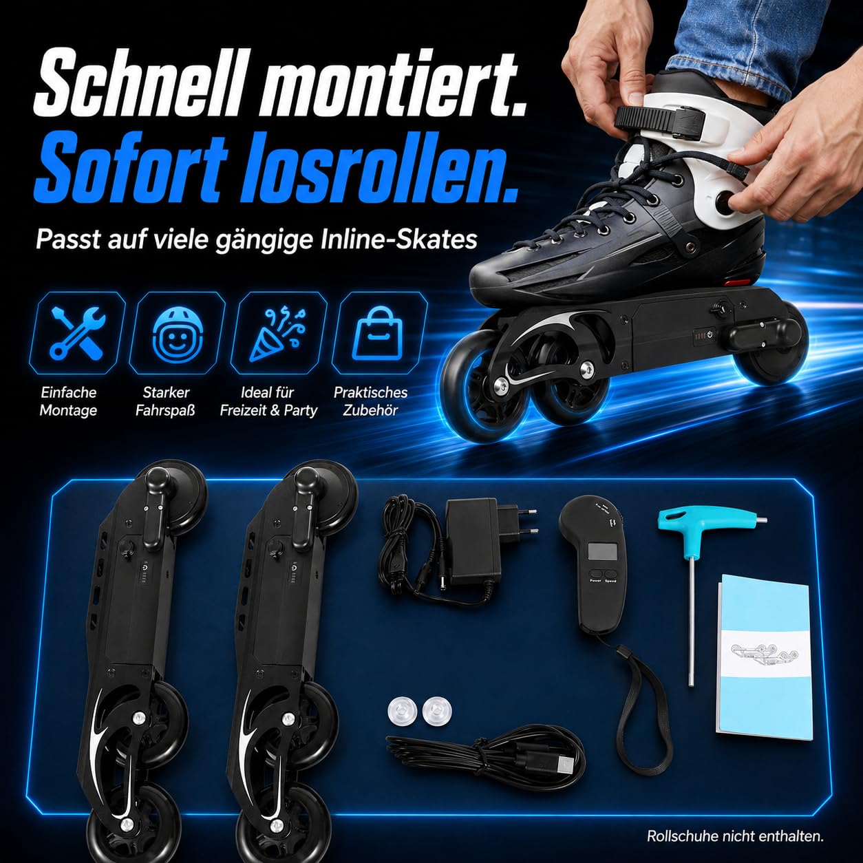 Skate-Räder E-Skateboard-Rad Elektrisch Rollschuh-Rad Mit Fernsteuerung für Schlittschuhe auf dem Markt. Ideal zum Skaten, für Partys, Discos, Tänze und Geburtstage.