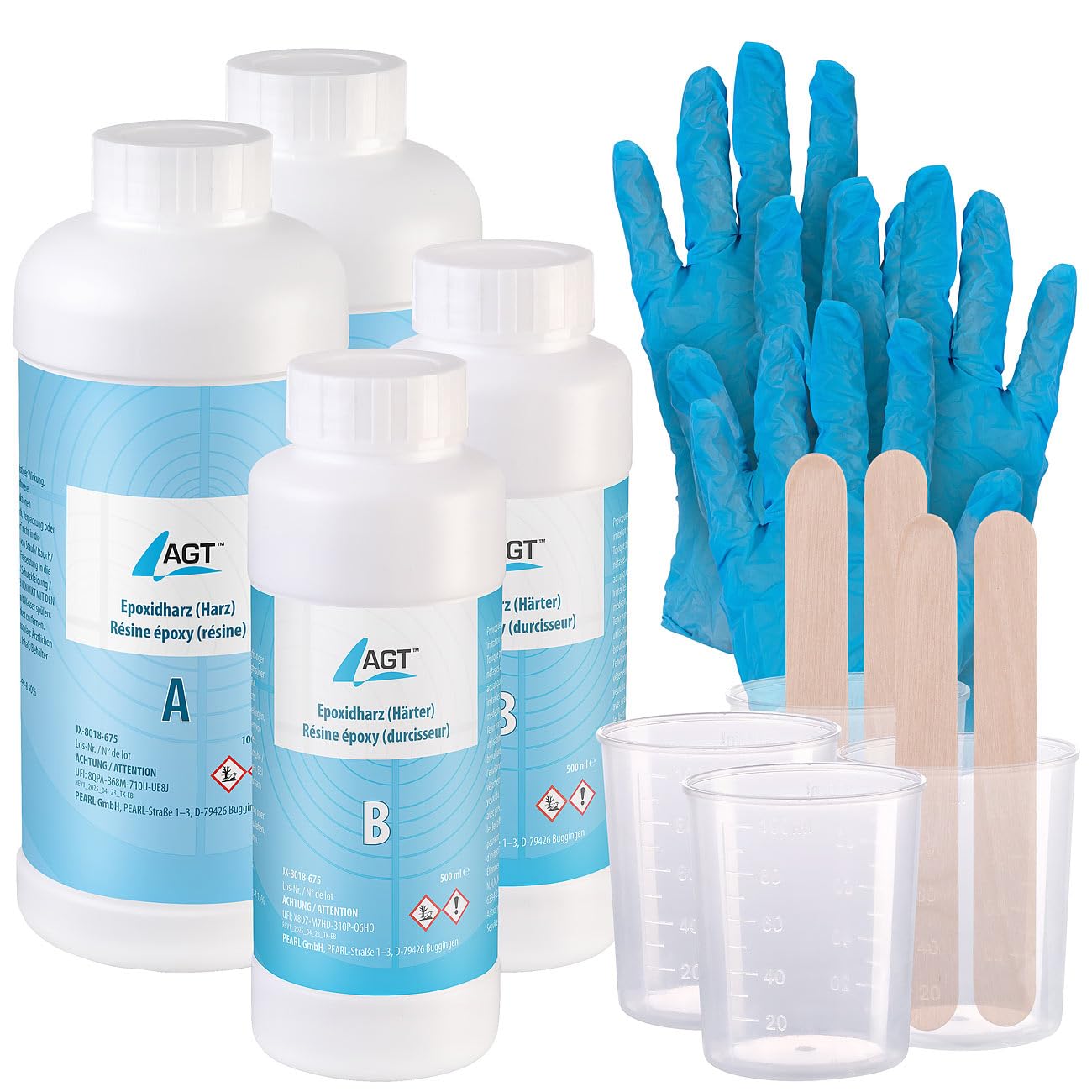 AGT 2K Kleber Kunststoff: Transparentes Epoxidharz, 3.000 ml, inkl. Zubehör (Epoxy Metallkleber, Lederkleber)