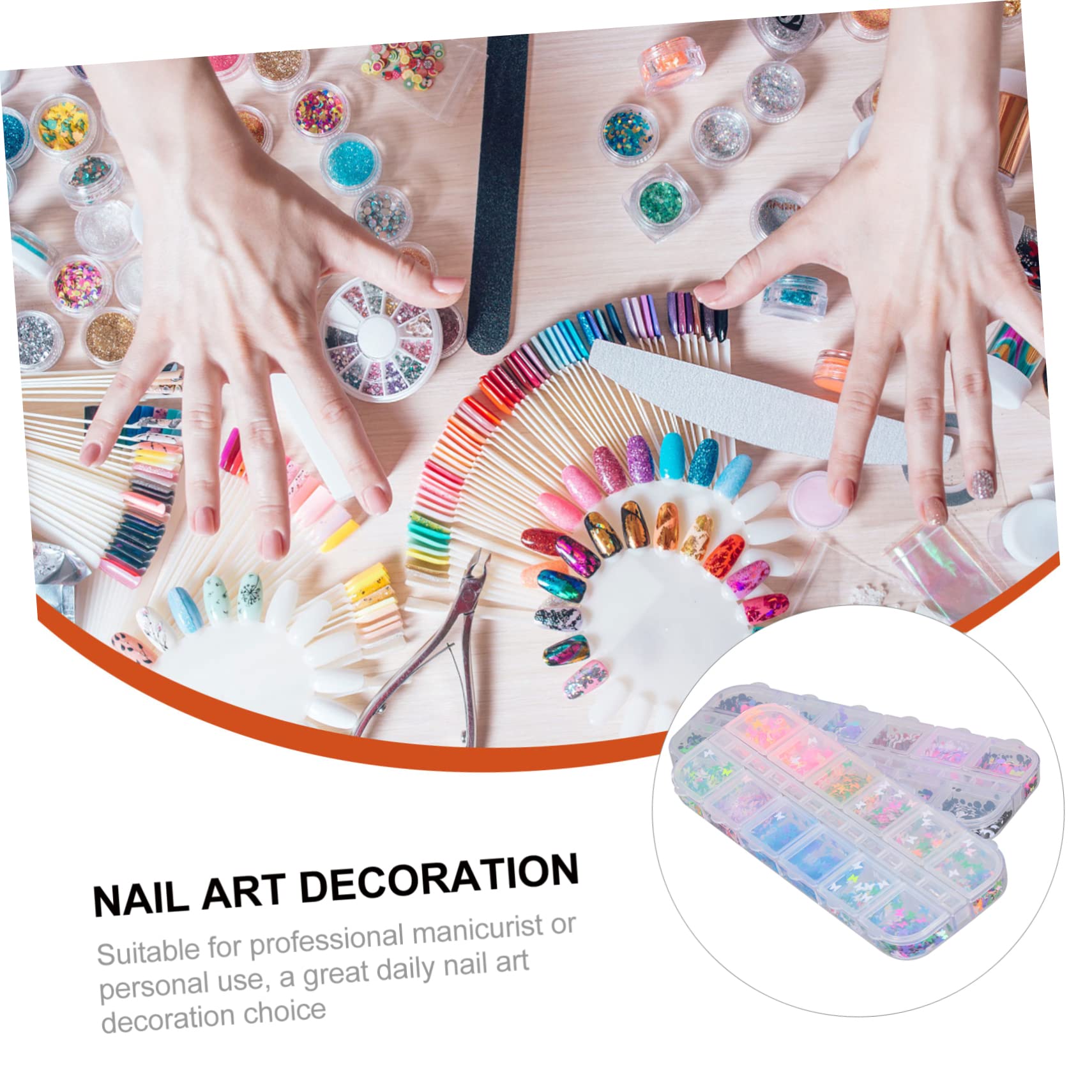 Healeved Cute Nail Stickers 2 Boxes of Nail Art Supplies Glitter Sequins for Home Salon Nail Art