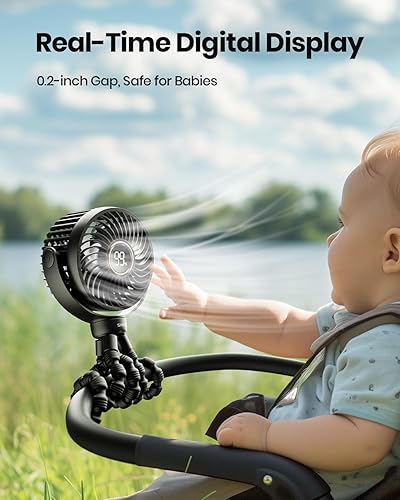 Miniatura 7 de Stroller Fan, 4000mAh Portable Battery Operated Smal Clip on Fan, 4 Speed Rechargeable Mini Personal Cooling, Travel for Baby Car Seat Crib(Black)