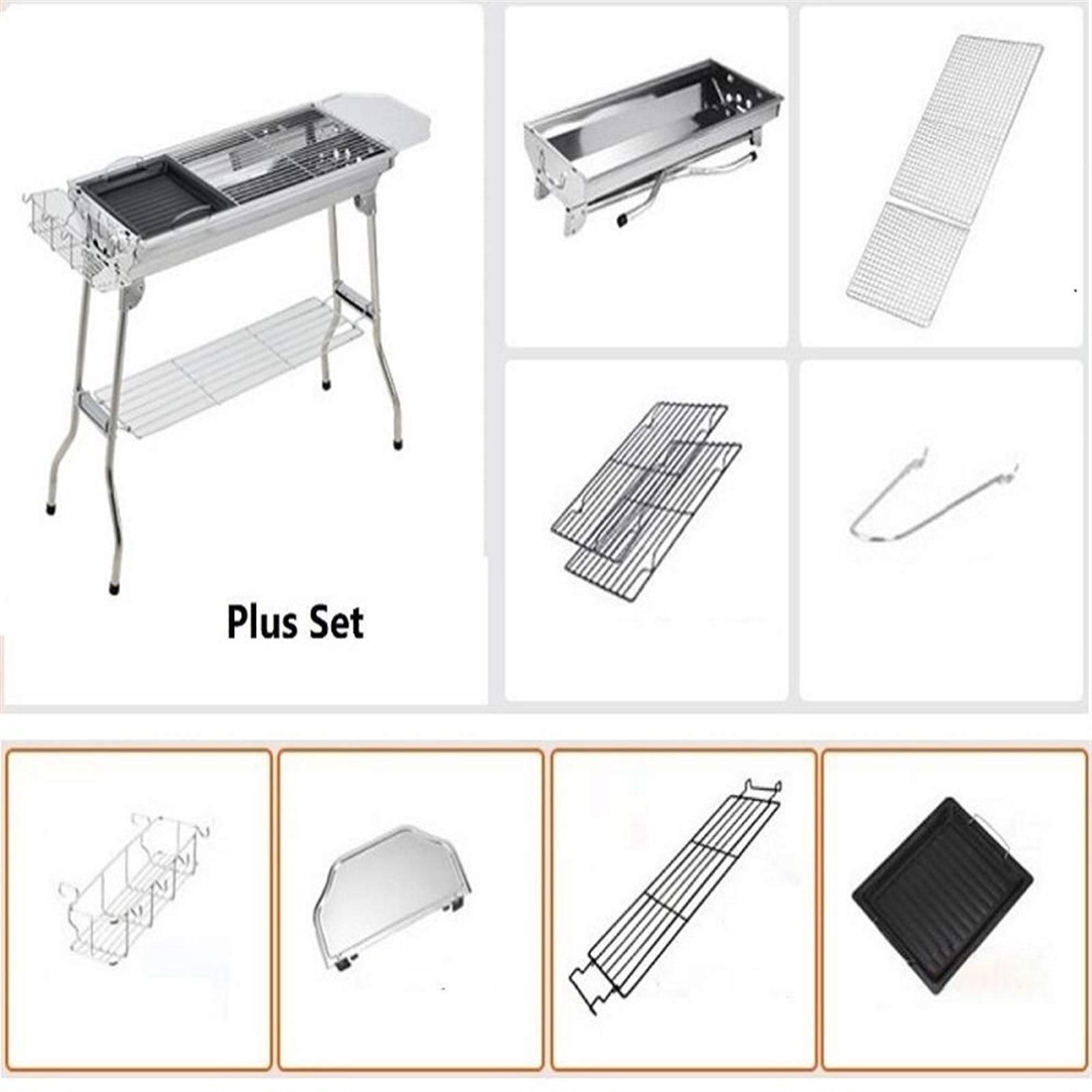 Barbecue Griglia a Carbone Griglie per barbecue pieghevoli inossidabile da esterno Picnic Barbecue Rack Grill Grill Stufa a carbonizzatore Accessori per picnic Adatto per 3-6 persone, argento Utensile