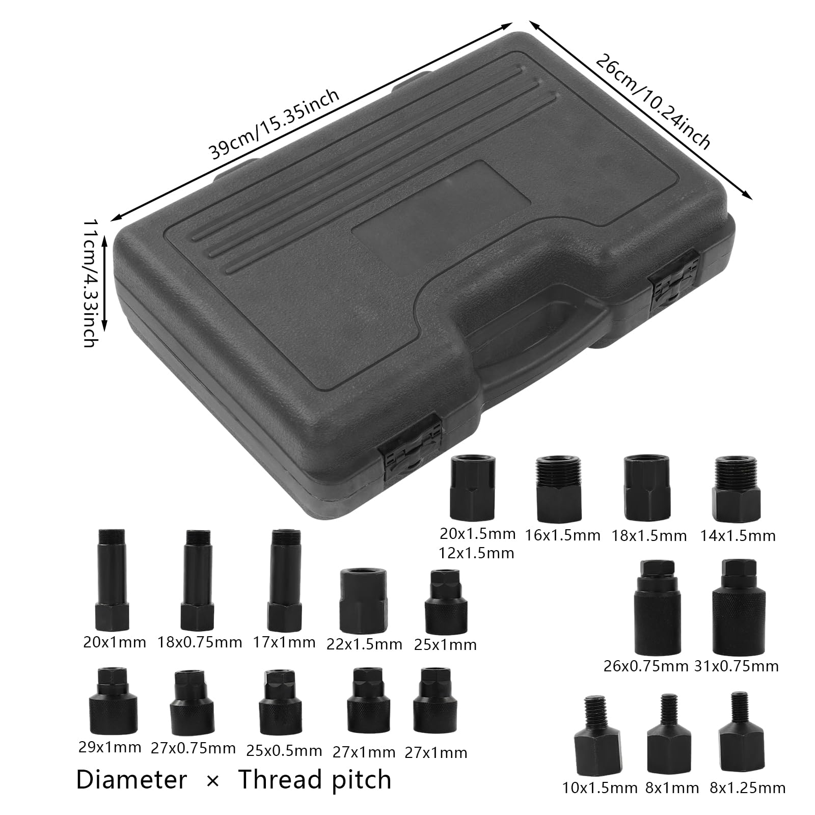 Set di 23 utensili per estrazione iniettori pneumatici, con adattatore, estrattore pneumatico, per iniettori diesel (nero)