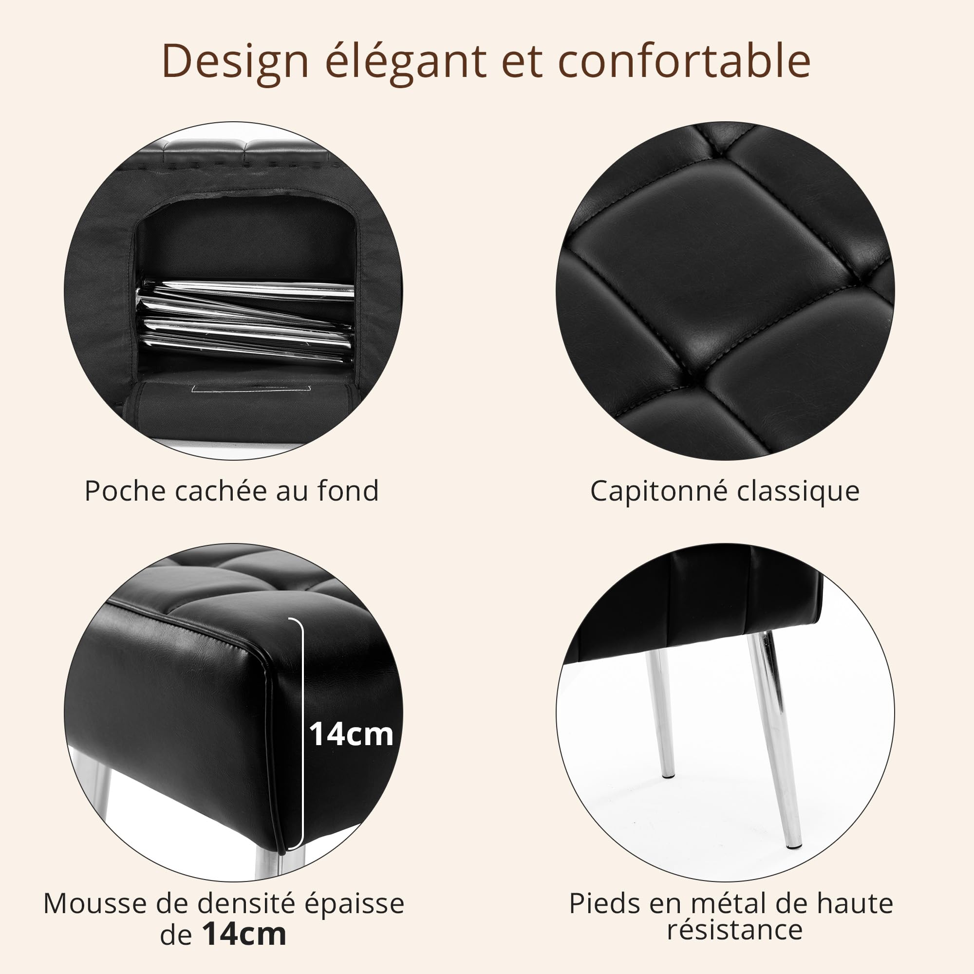 LUE BONA 113 cm Bout de Lit Banquette,Banc Chaussures Entrée avec Similicuir Capitonne,Banc Entree pour Entrée Salon Chambre à Coucher,113x39x45 cm,Noir