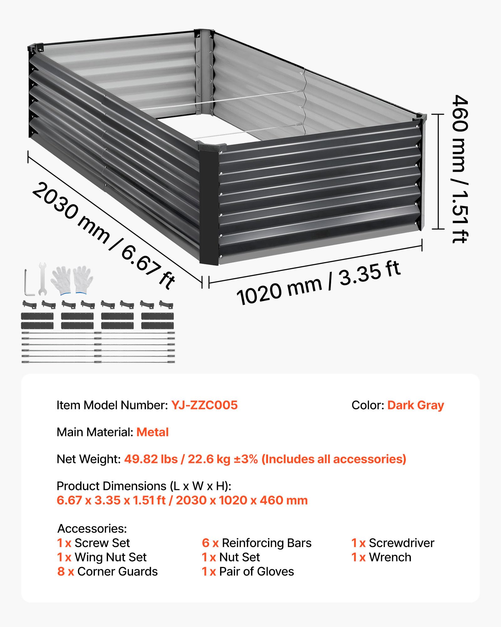 VEVOR 2 szt. Ocynkowana metalowa podwyższona donica 2030 x 1020 x 460 mm, rabat ogrodniczy prostokątny metalowy stojak na kwiaty rośliny warzywne ogród ogród warzywny
