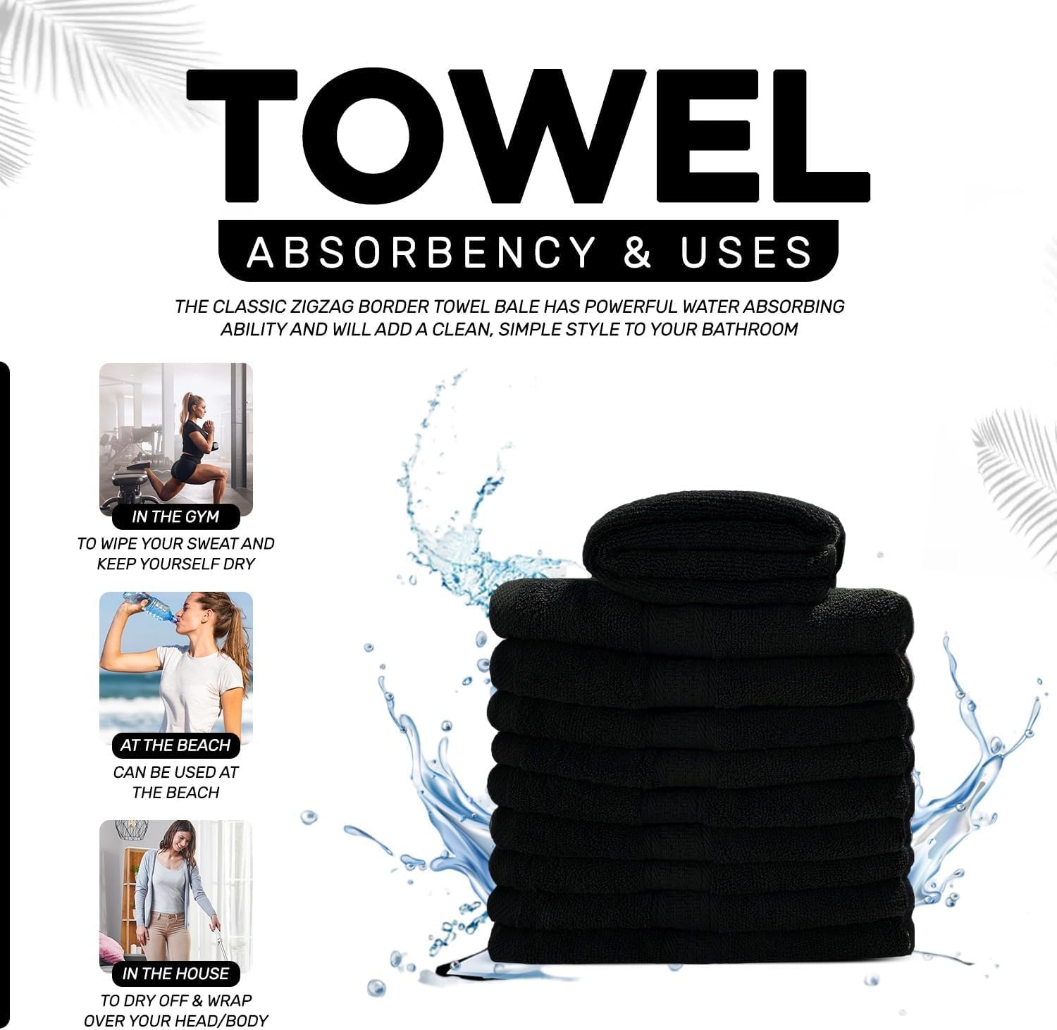 Set di 8 asciugamani da bagno, 600 g/m², 100% spugna, di alta qualità, molto assorbenti, per bagno, doccia, uso quotidiano, lavabile in lavatrice (70 x 140 cm, nero)