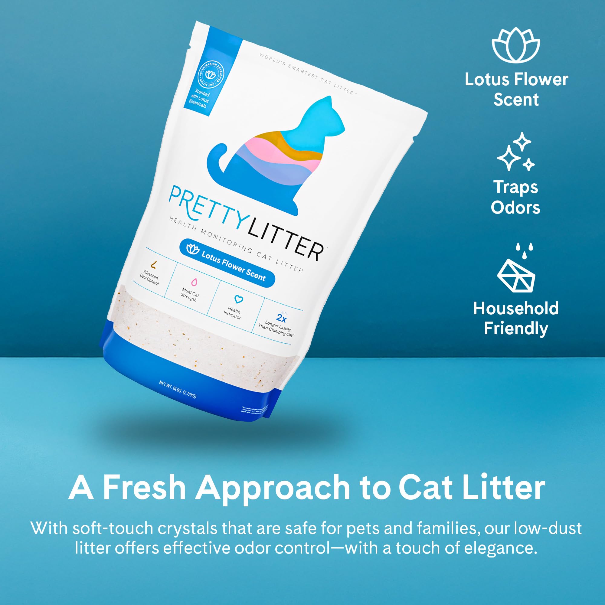 PrettyLitter Health Monitoring Cat Litter (Lotus Flower, Non Clumping) | Lightweight & Low Tracking, Color Changing Silica Gel Crystals, Advanced Odor Control — 6 Lbs, Pack of 1 (Up to 1 Month Supply) - image 5