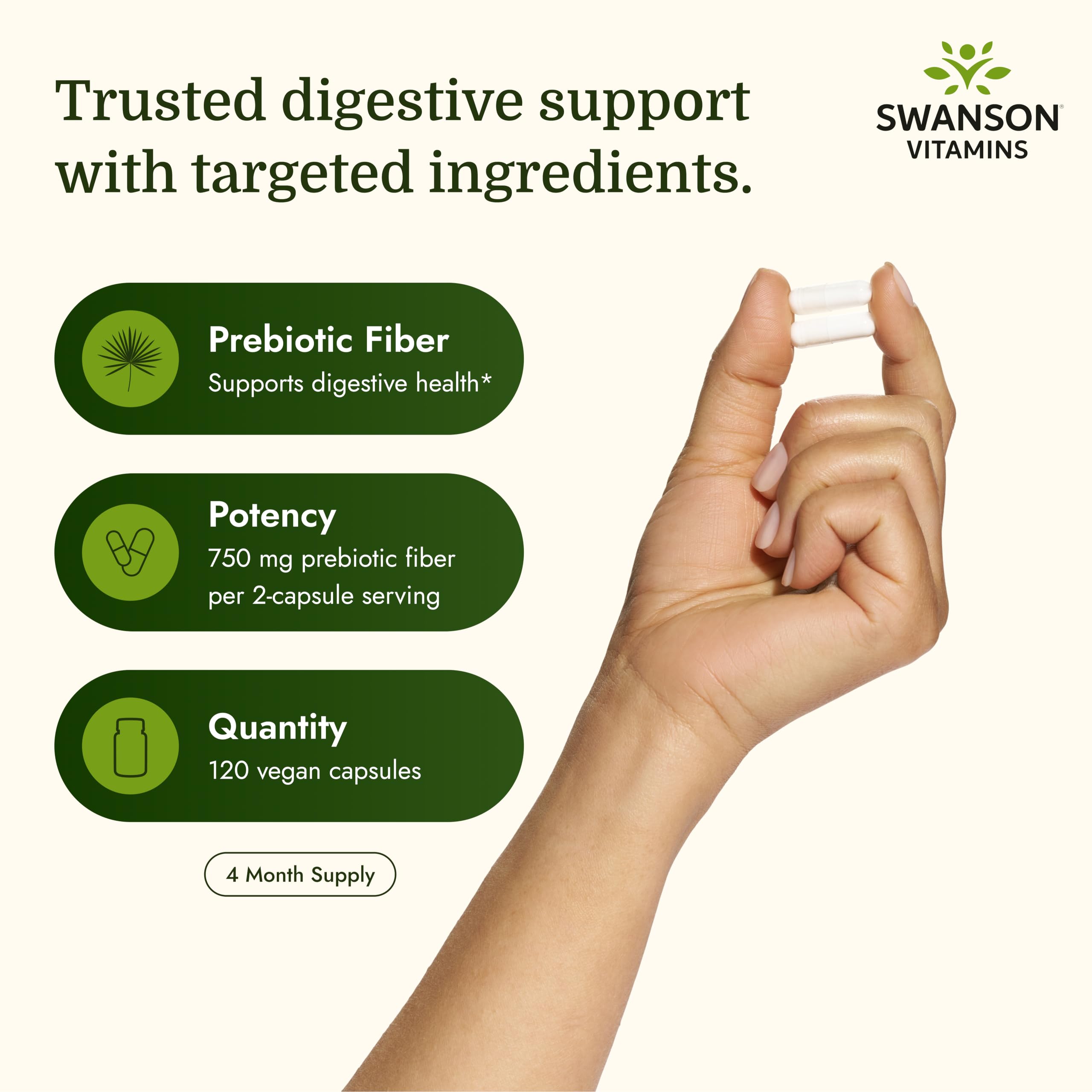 Swanson Prebiotic Fiber Capsules, 750 mg, 120 Vegan Capsules — Amazon image 3