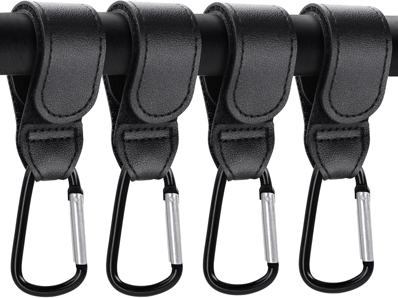 4 Pack Stroller Hooks, Non-Slip Carabiner Clips for Baby Stroller | Adjustable Stroller Hooks Hold Diaper Bags & Purses. Universal Carabiner Clips Fit Strollers, Bikes, Wheelchairs and Walkers